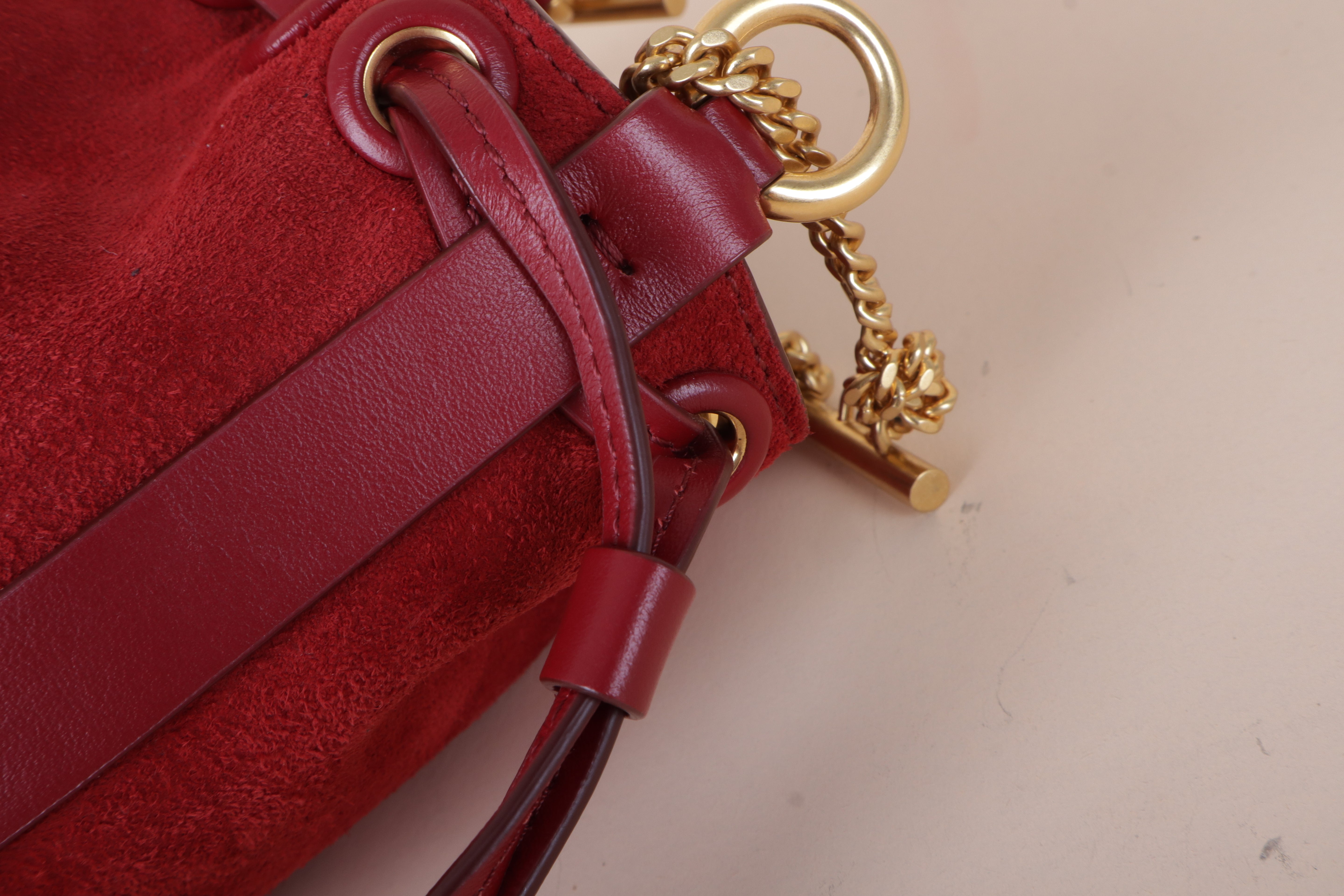 CHLOE suede bucket red leather