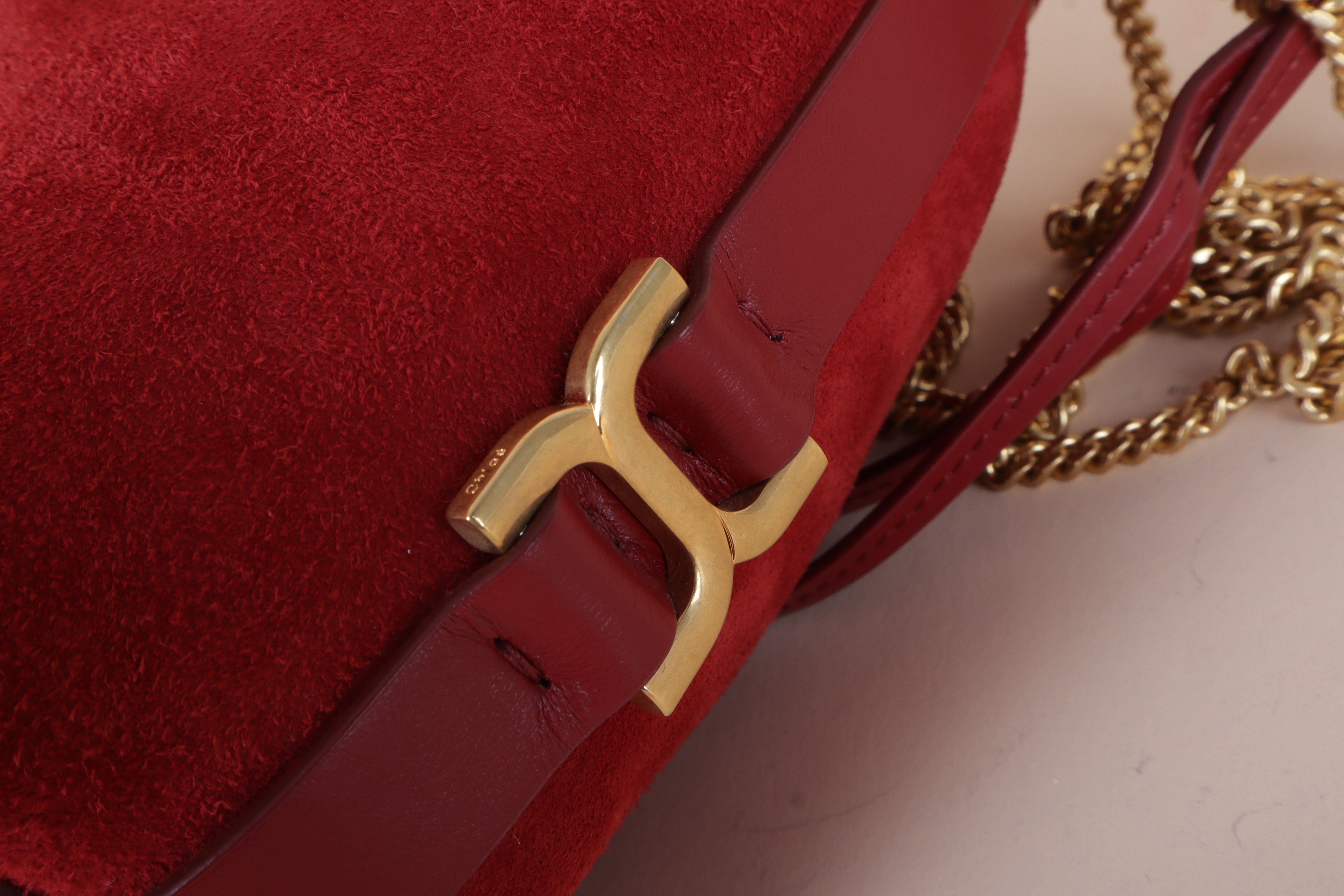 CHLOE suede bucket red leather