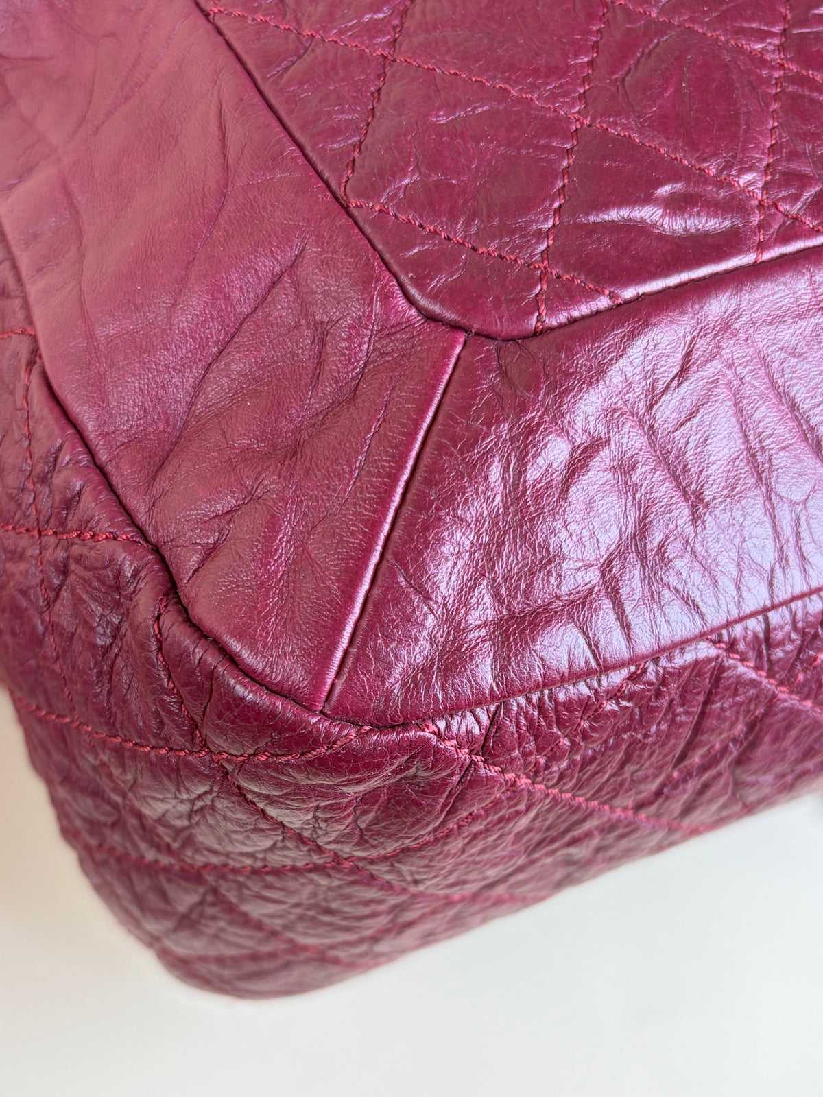 Chanel red crinkled leather flap