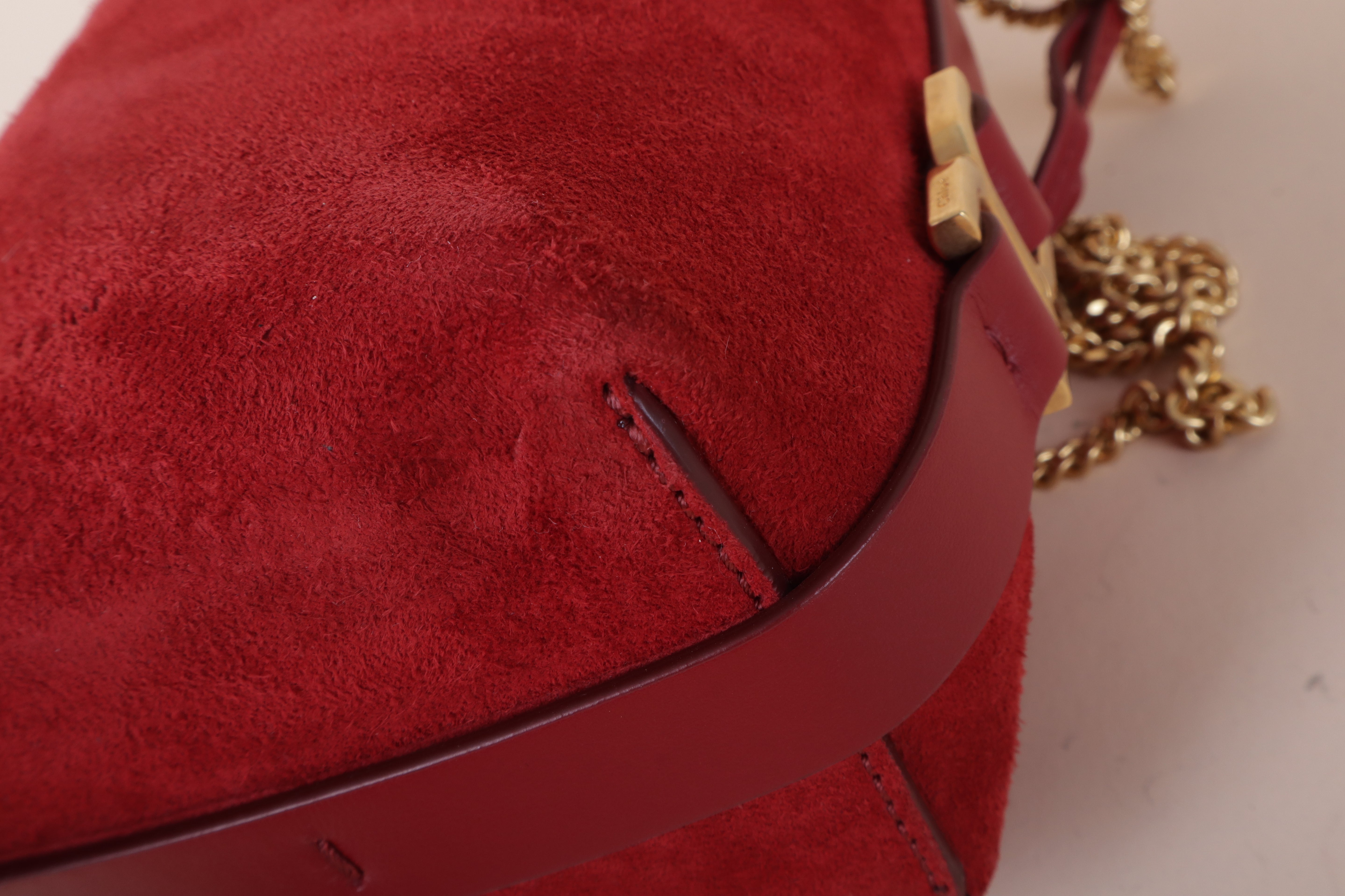 CHLOE suede bucket red leather