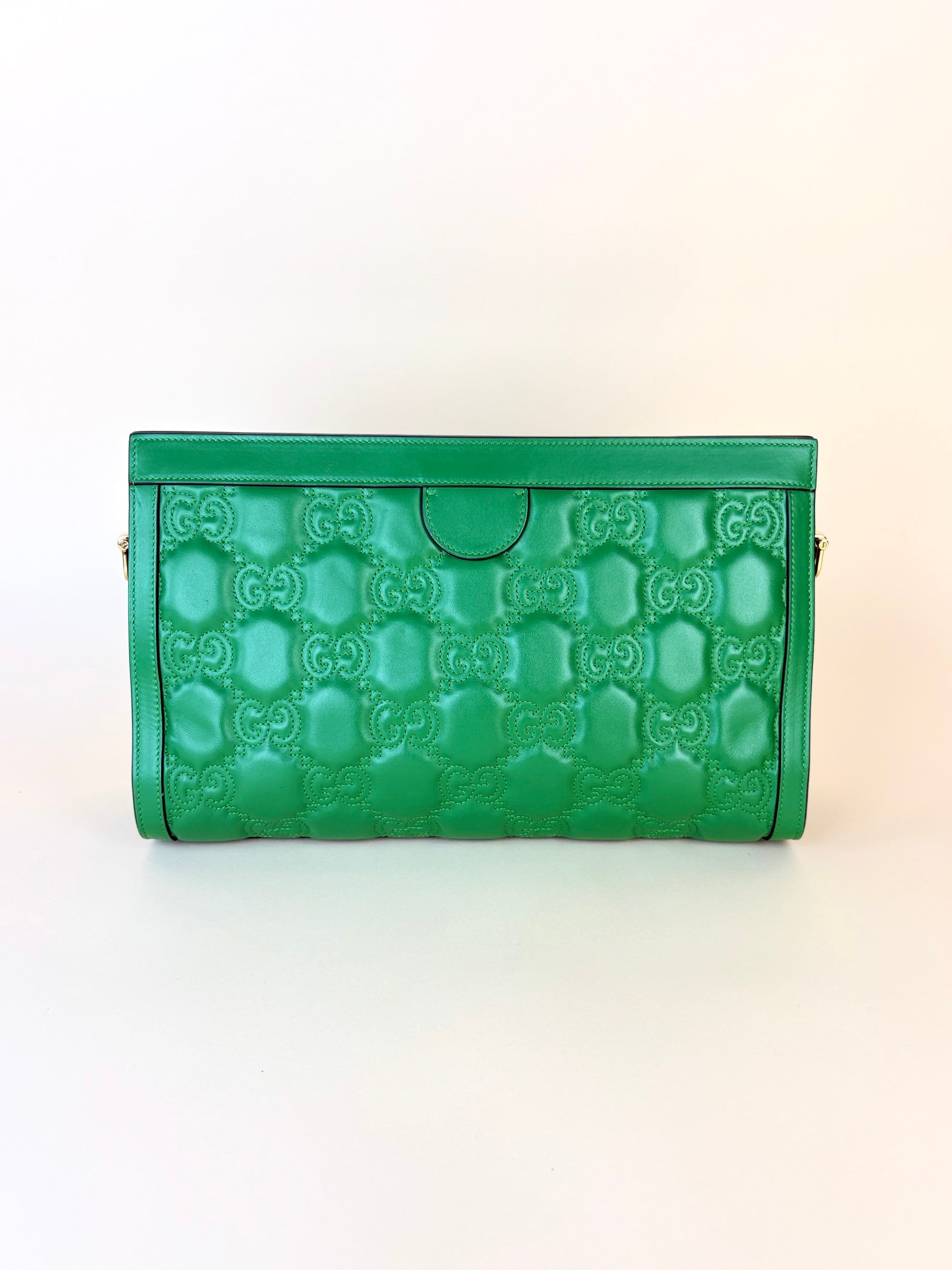 Gucci spring green natural calfskin gg matelassé large chain