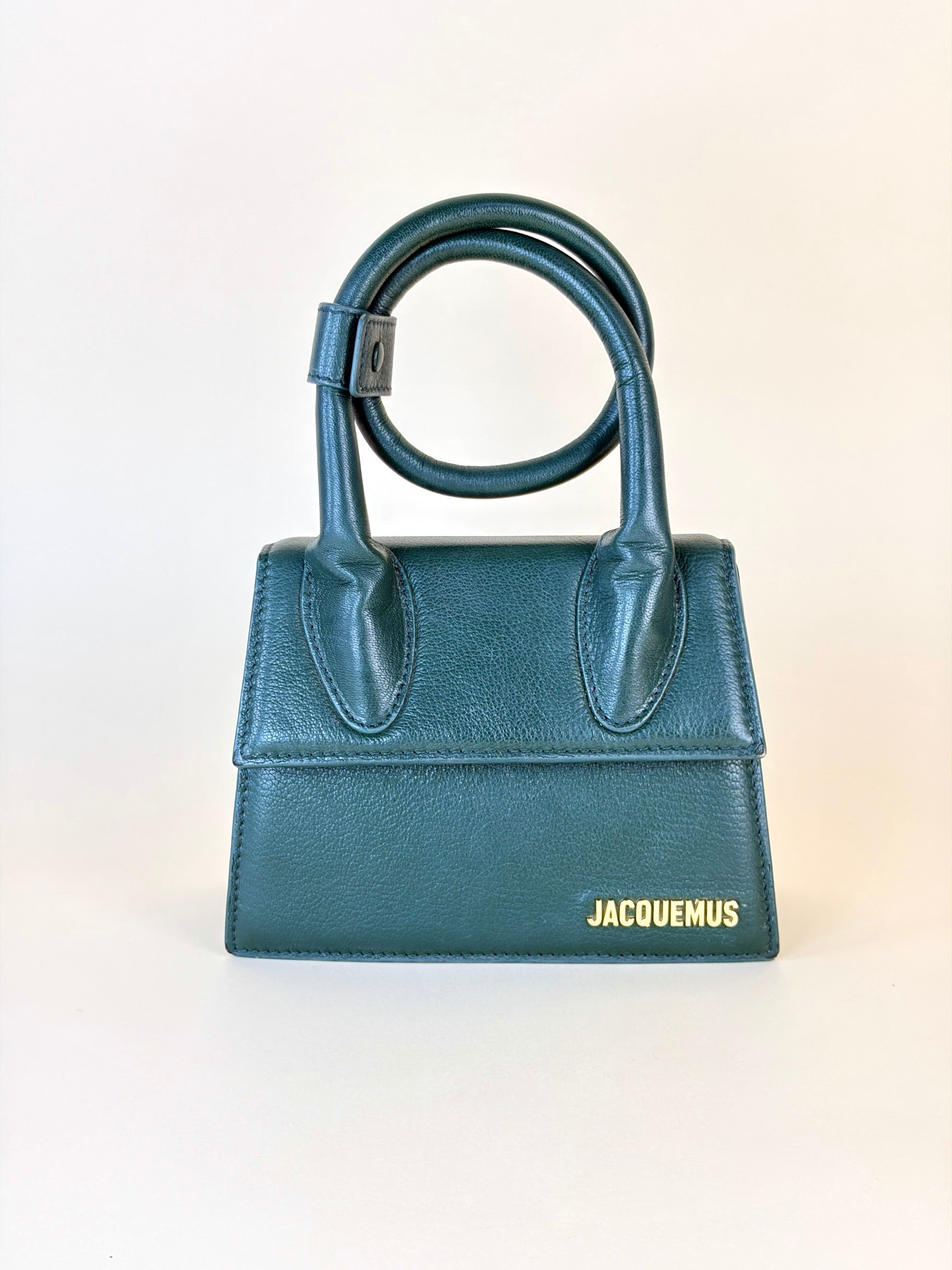 Jacquemus Dark Green soft grained leather the knot Chiquita coiled hand bag
