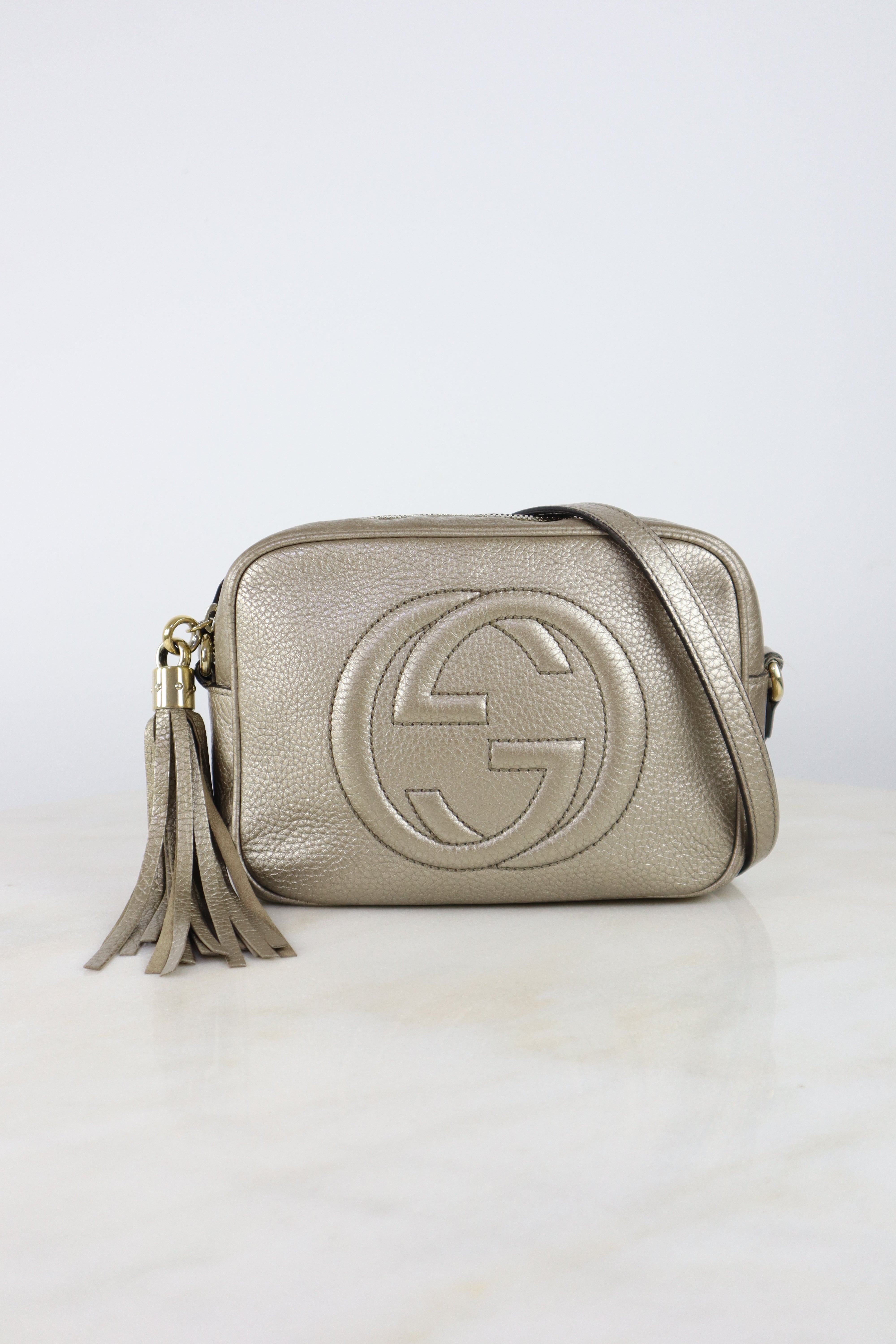 Gucci Metallic Gold Soho Camera Crossbody Bag