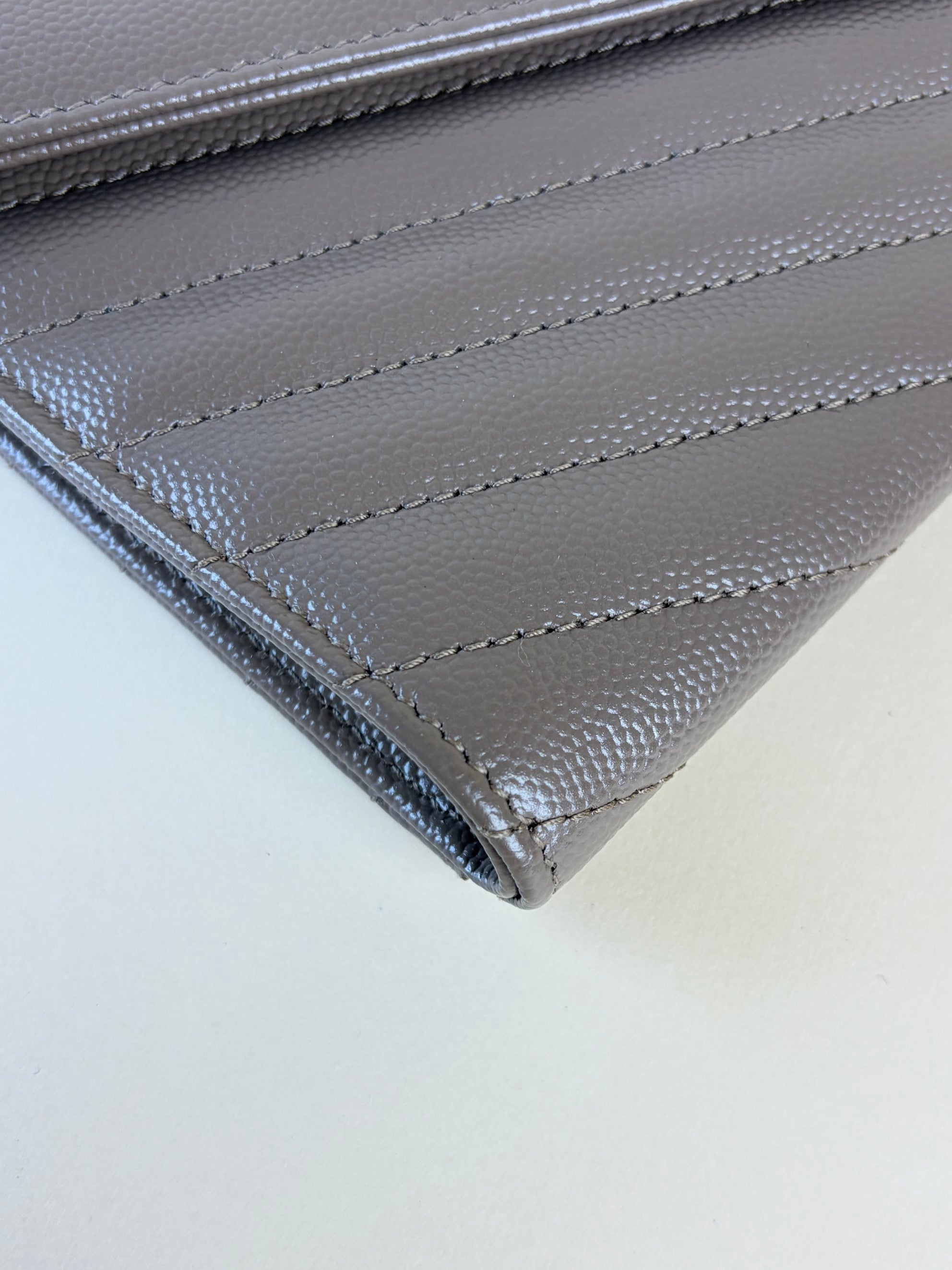 YSL Cassandre flap beige caviar pouch