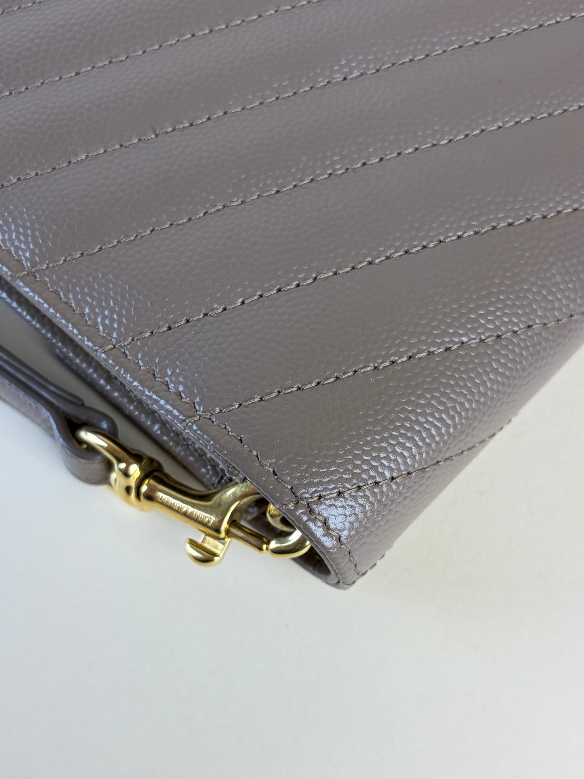 YSL Cassandre flap beige caviar pouch