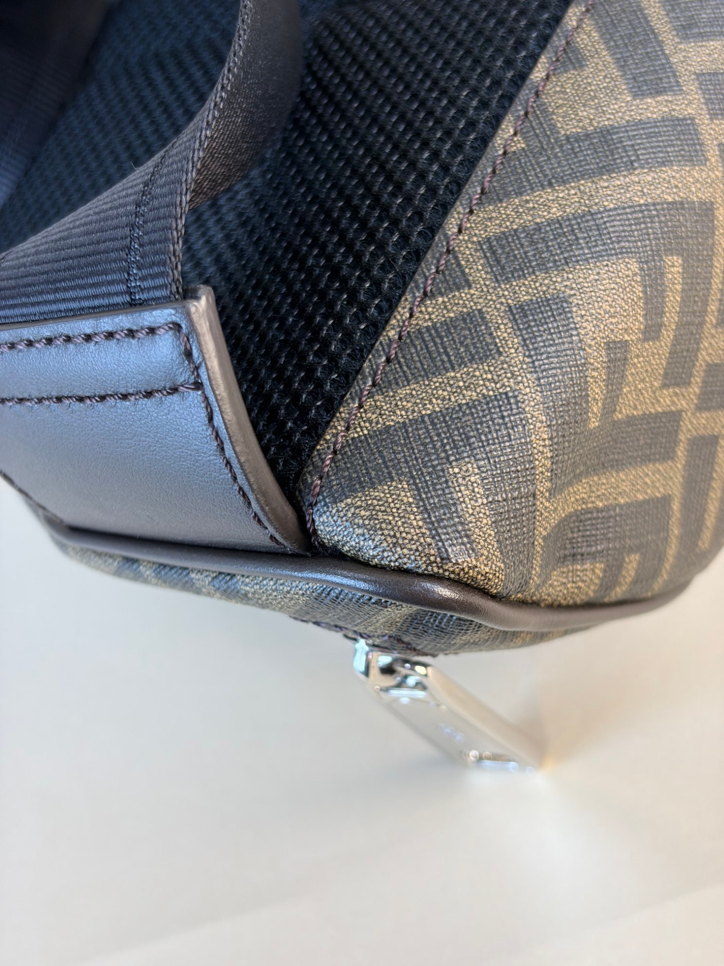 Fendi Tricolor Shiny Glazed Fabric Vitello Cover FF (1974) Logo Belt Bag
