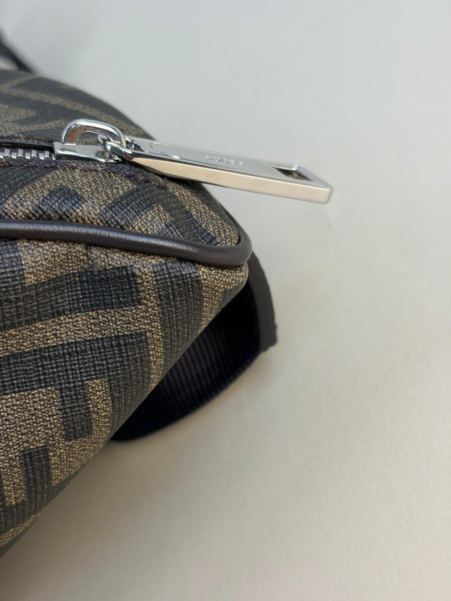 Fendi Tricolor Shiny Glazed Fabric Vitello Cover FF (1974) Logo Belt Bag