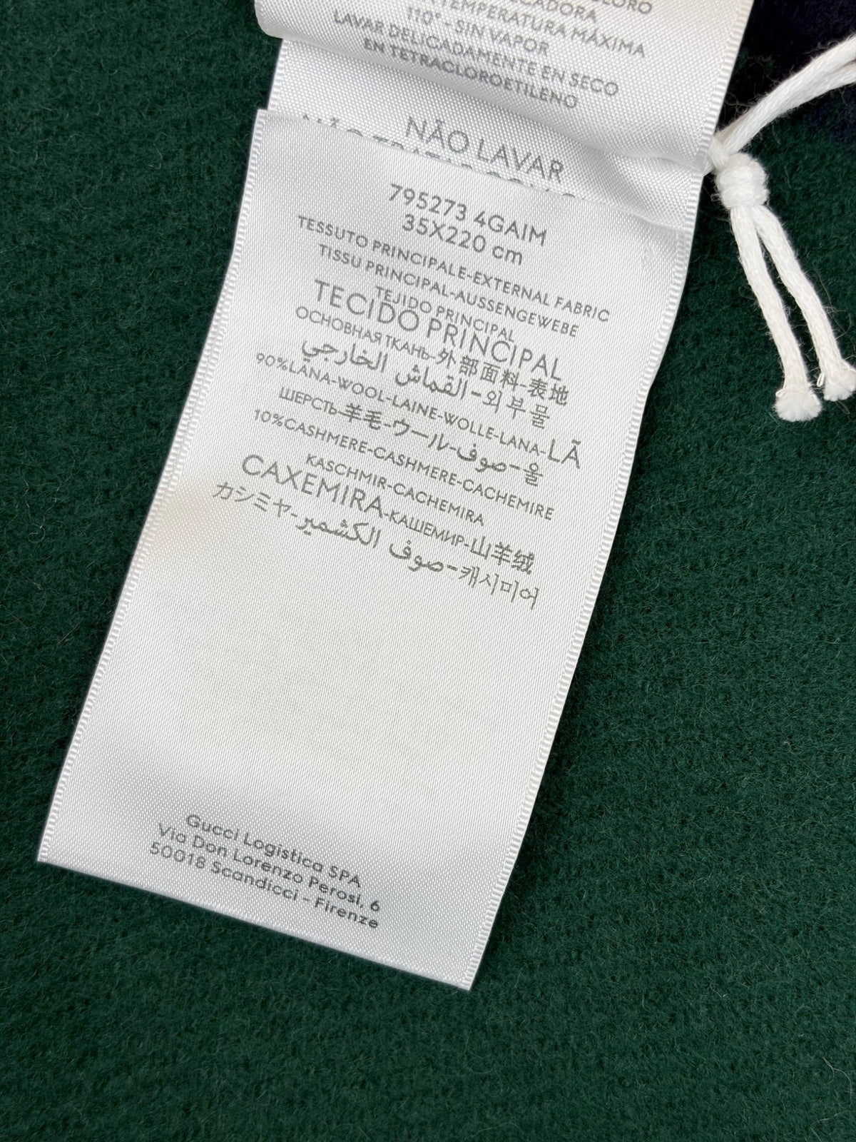 Gucci script in blue/green wool cashmere scarf