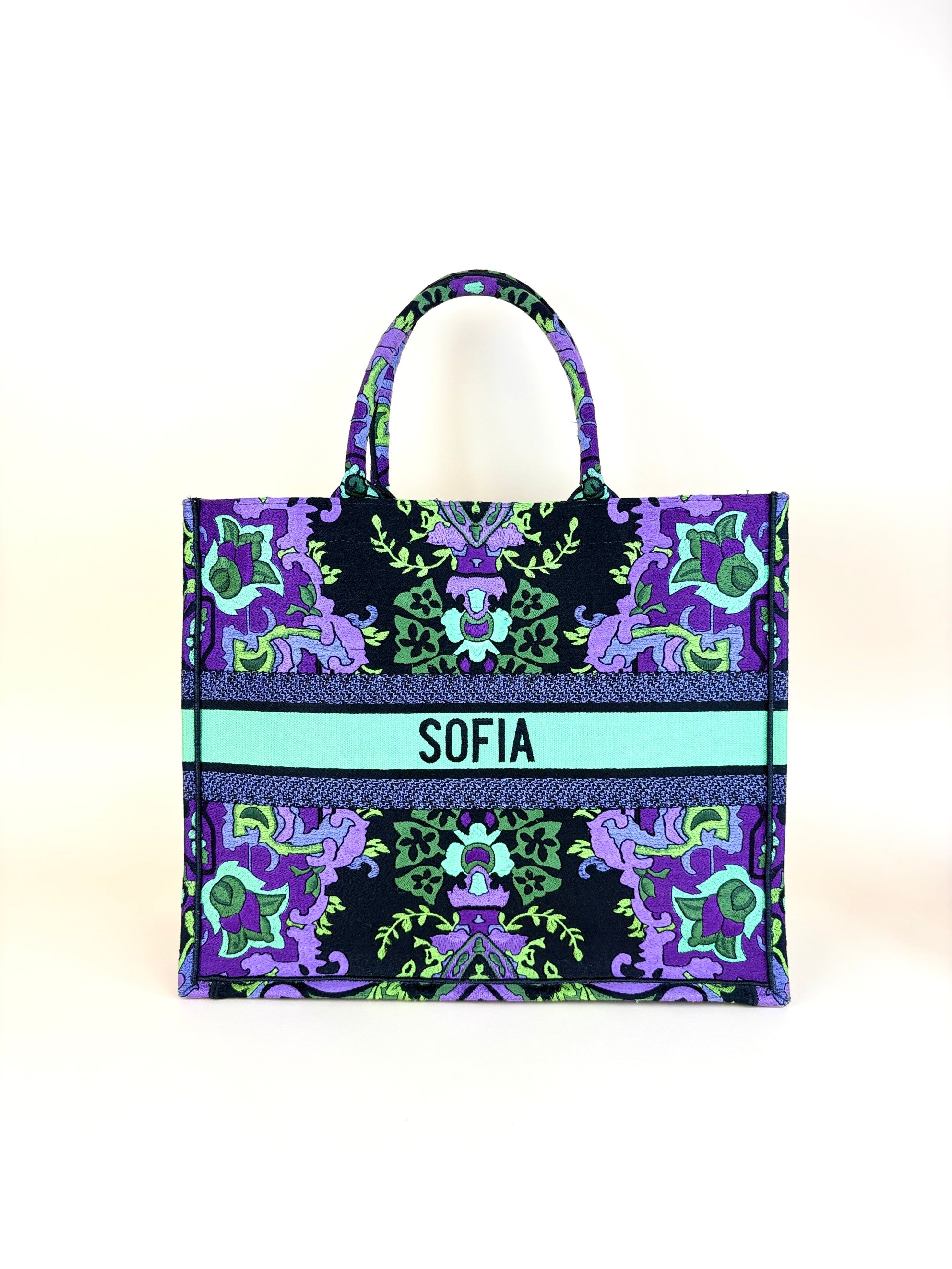 Christian Dior multicolor canvas embroider Indian purple large tote bag