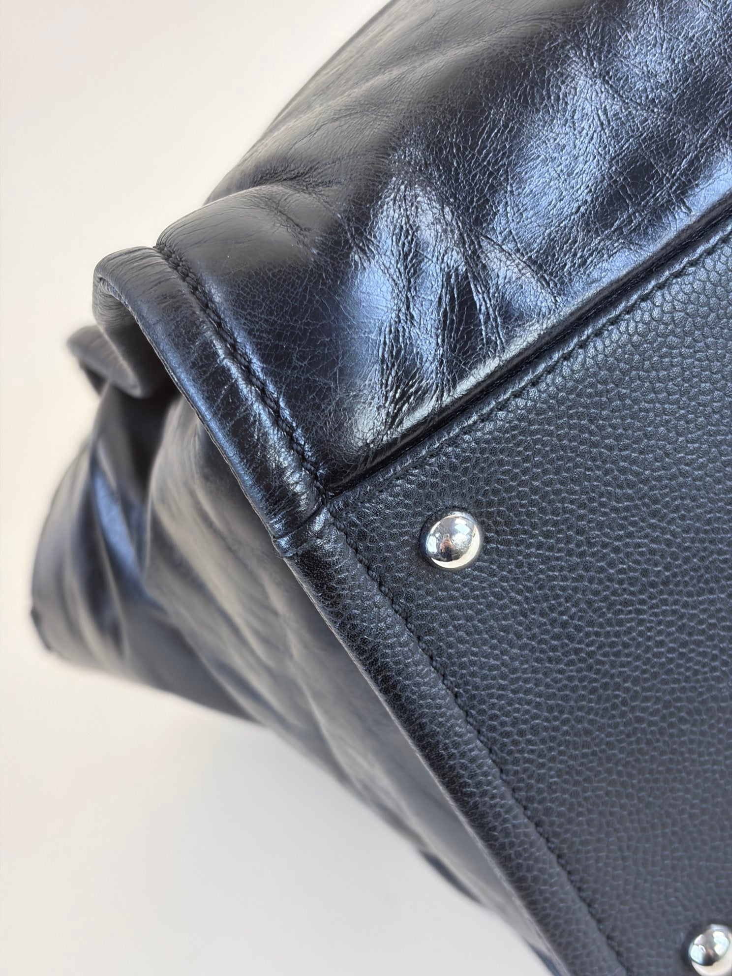 Chanel glazed calfskin medium black Deauville tote shoulder bag