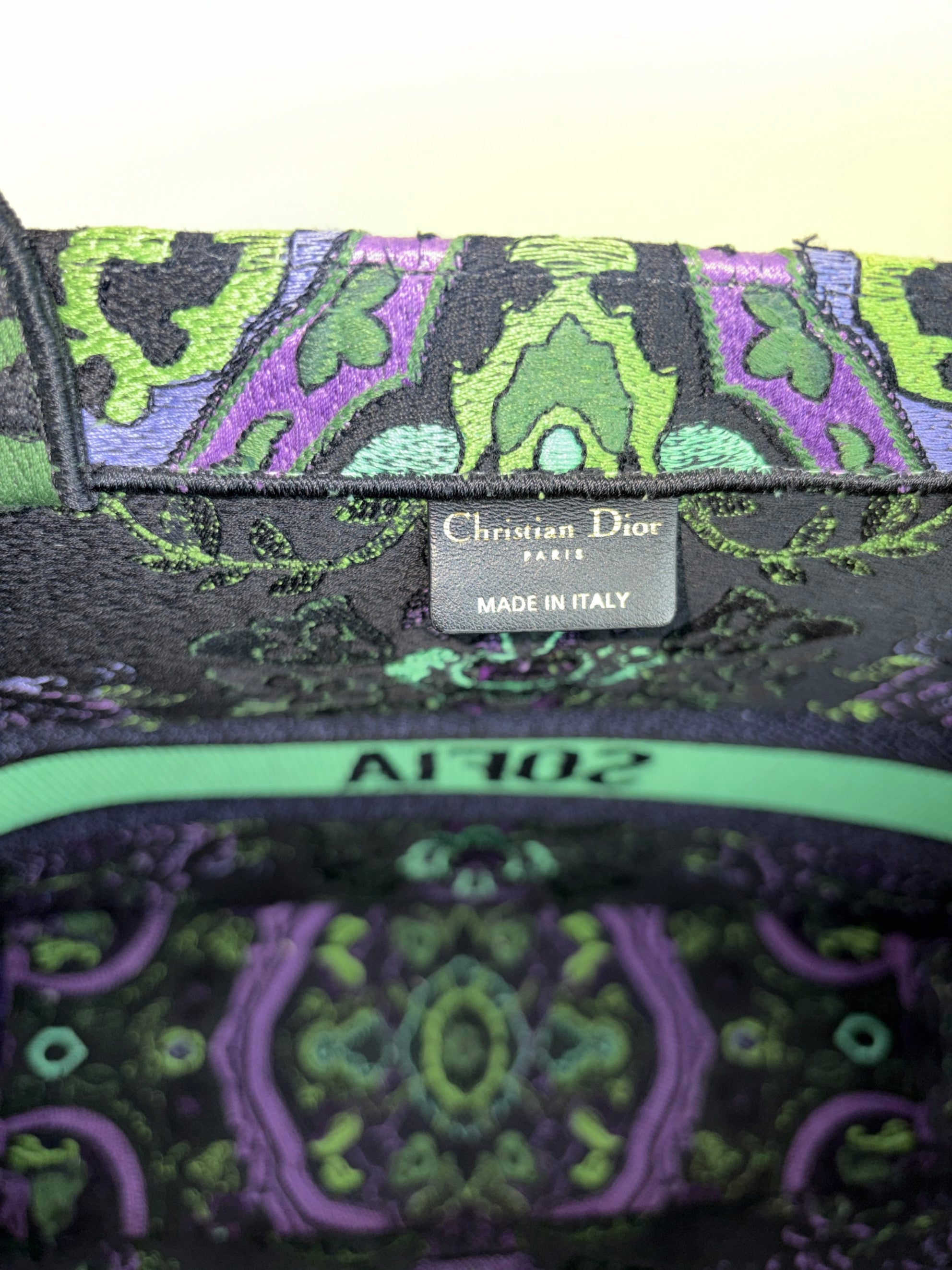 Christian Dior multicolor canvas embroider Indian purple large tote bag