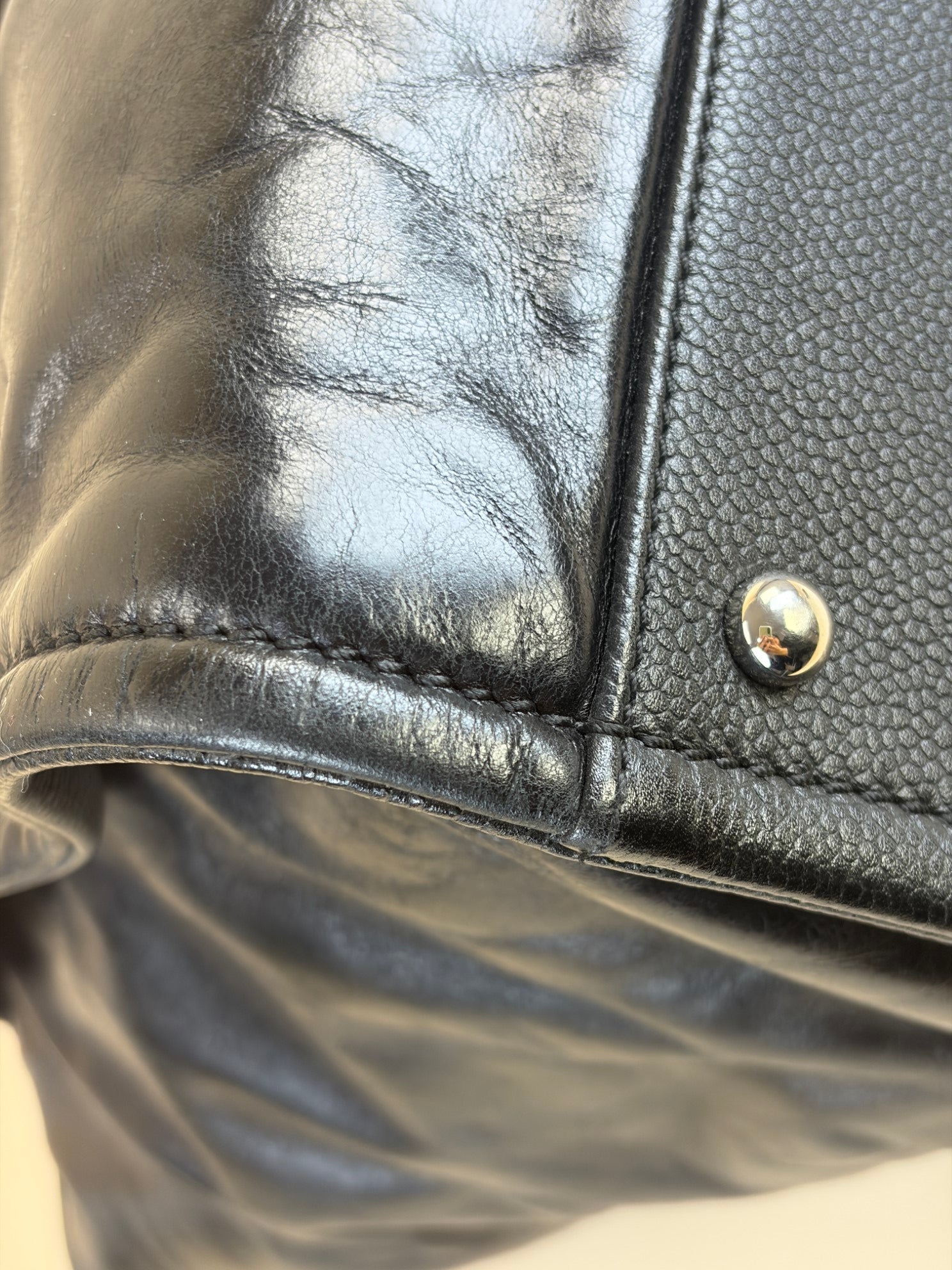 Chanel glazed calfskin medium black Deauville tote shoulder bag