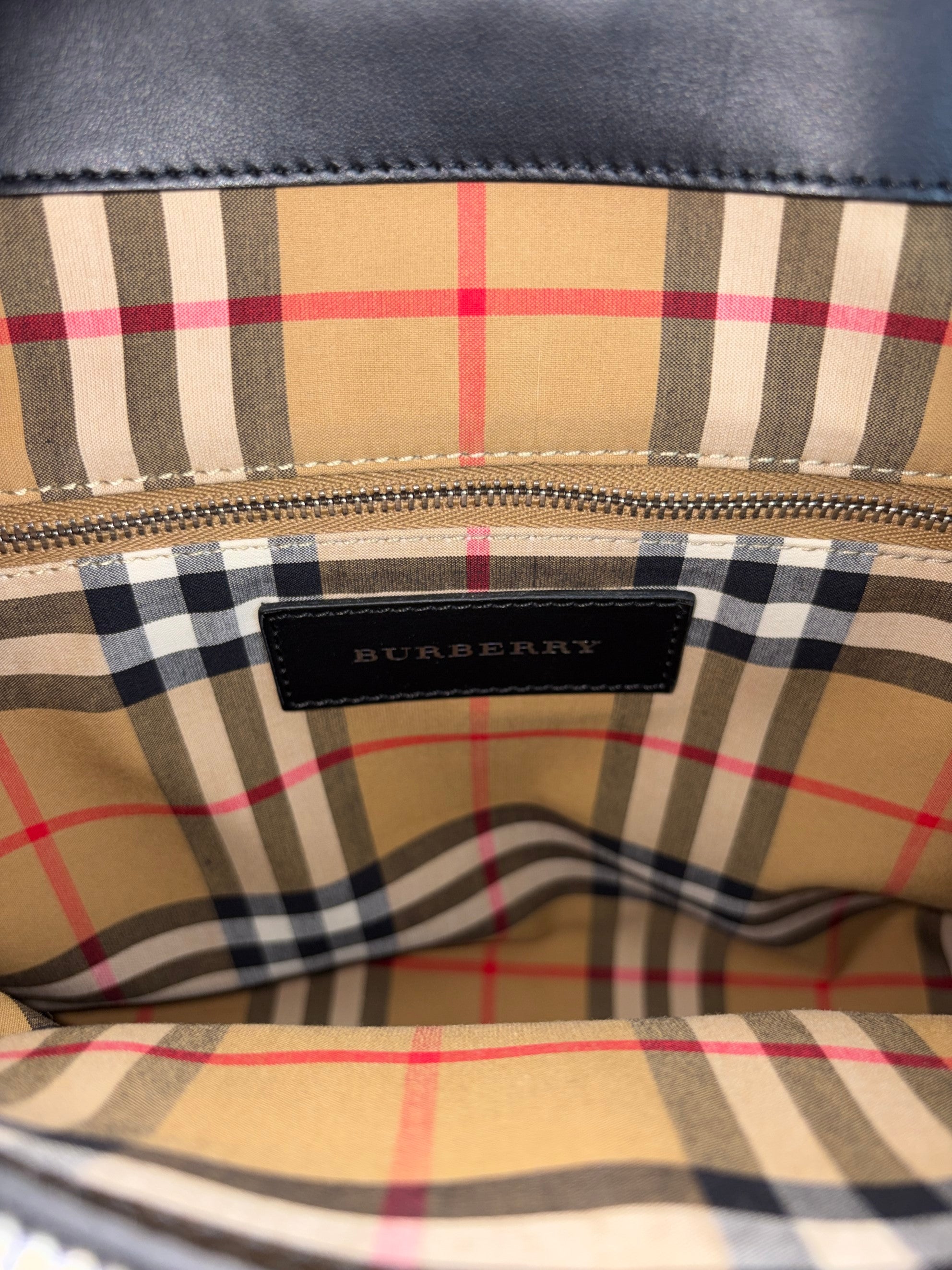 Burberry Black perforated leather logo banner medium tote bag