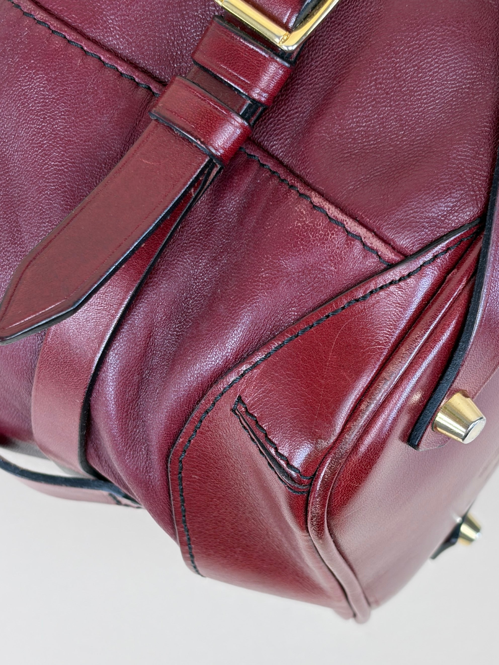 Burberry burgundy soft leather lambskin inhere medium tote bag