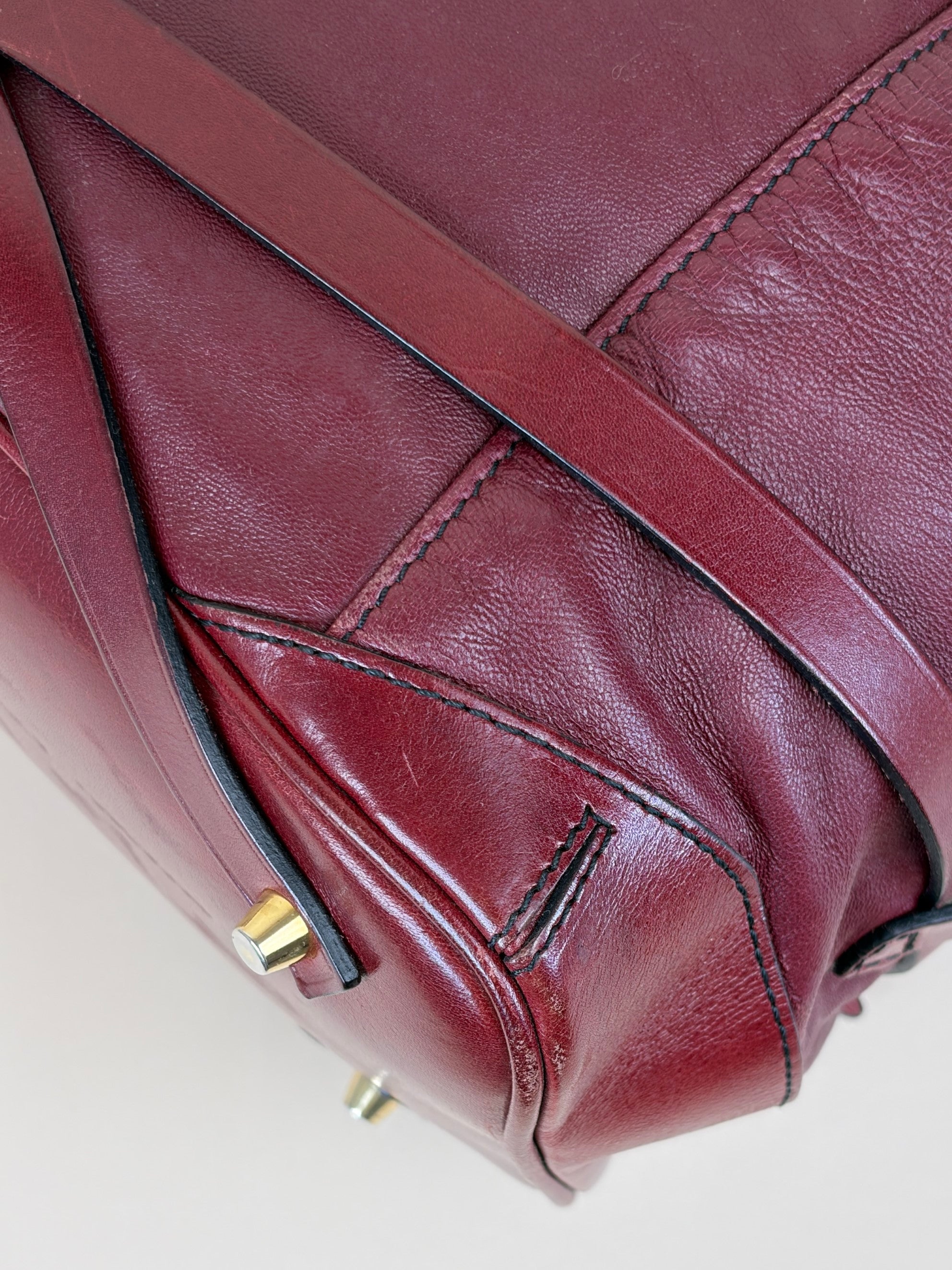 Burberry burgundy soft leather lambskin inhere medium tote bag