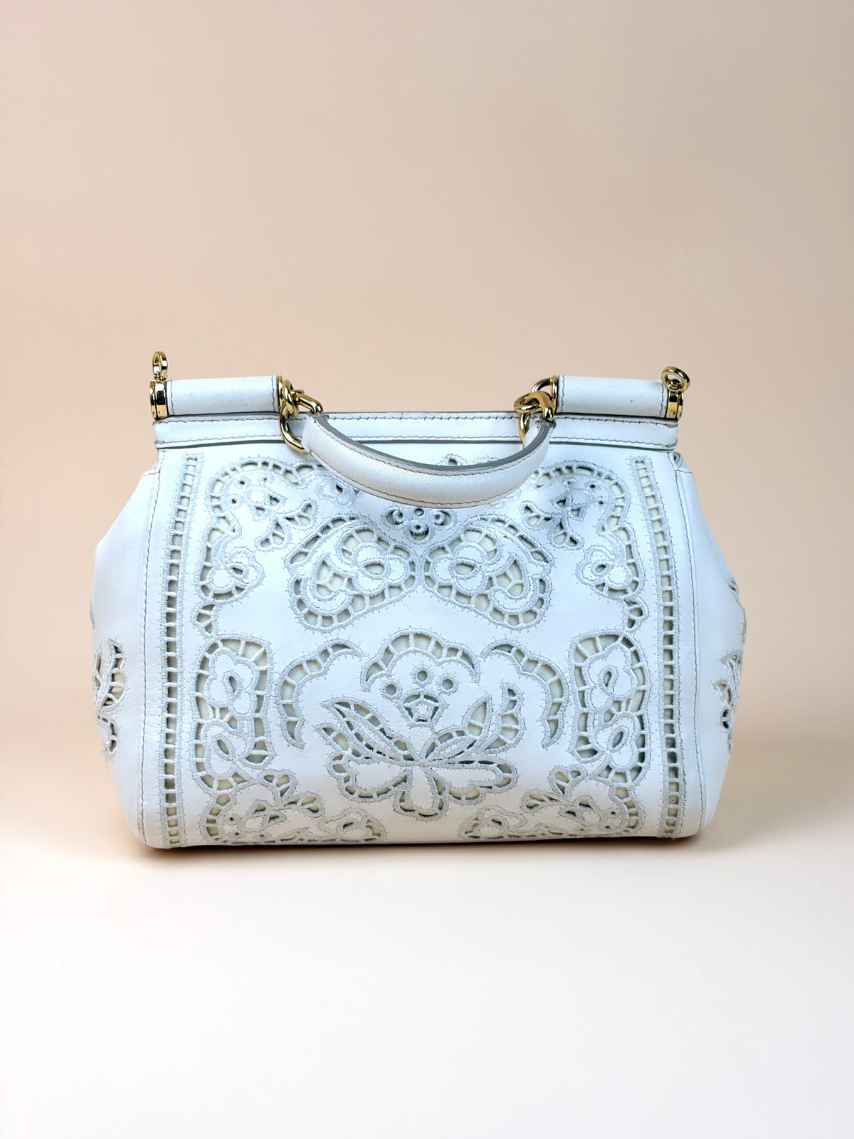 Dolce & Gabbana white Embroidered Laser Cut Miss Sicily Medium Bag