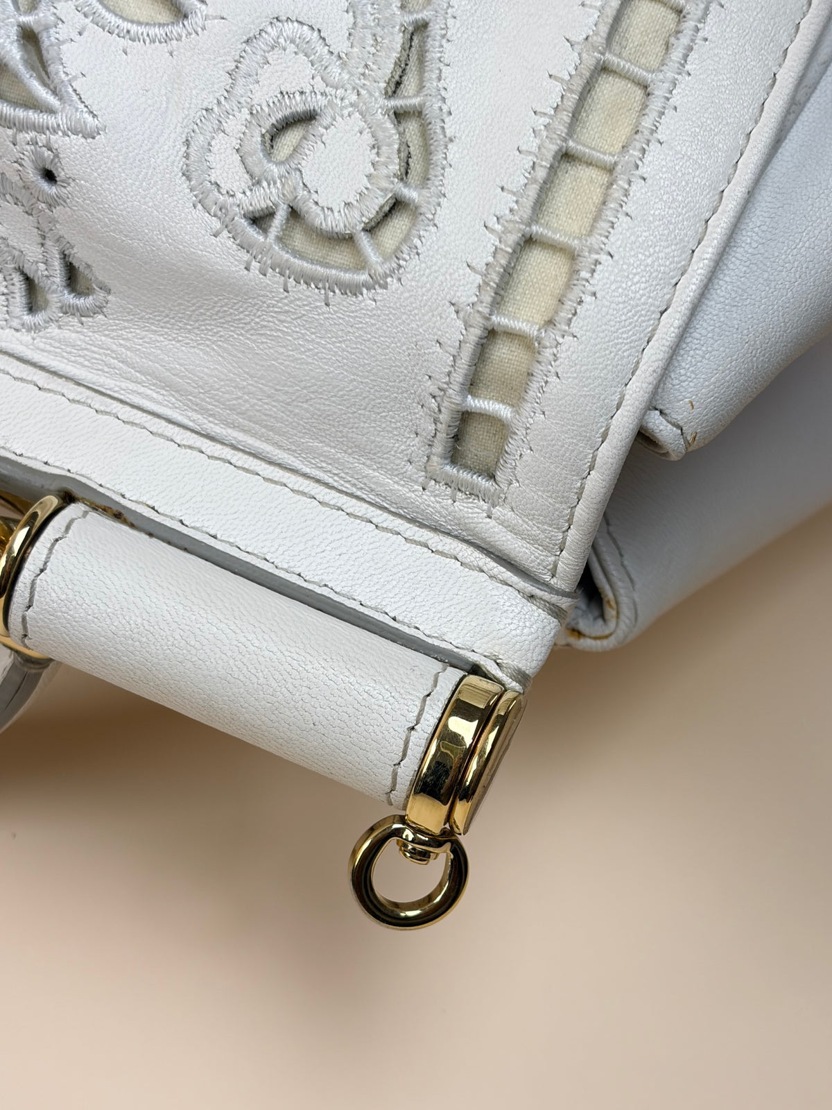 Dolce & Gabbana white Embroidered Laser Cut Miss Sicily Medium Bag