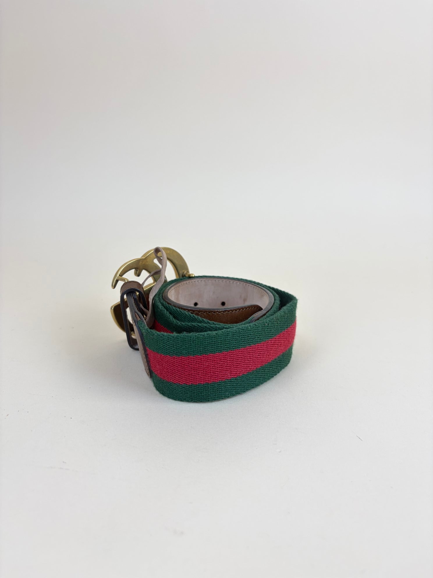 Gucci GG buckle bi color canvas vintage web and brown leather