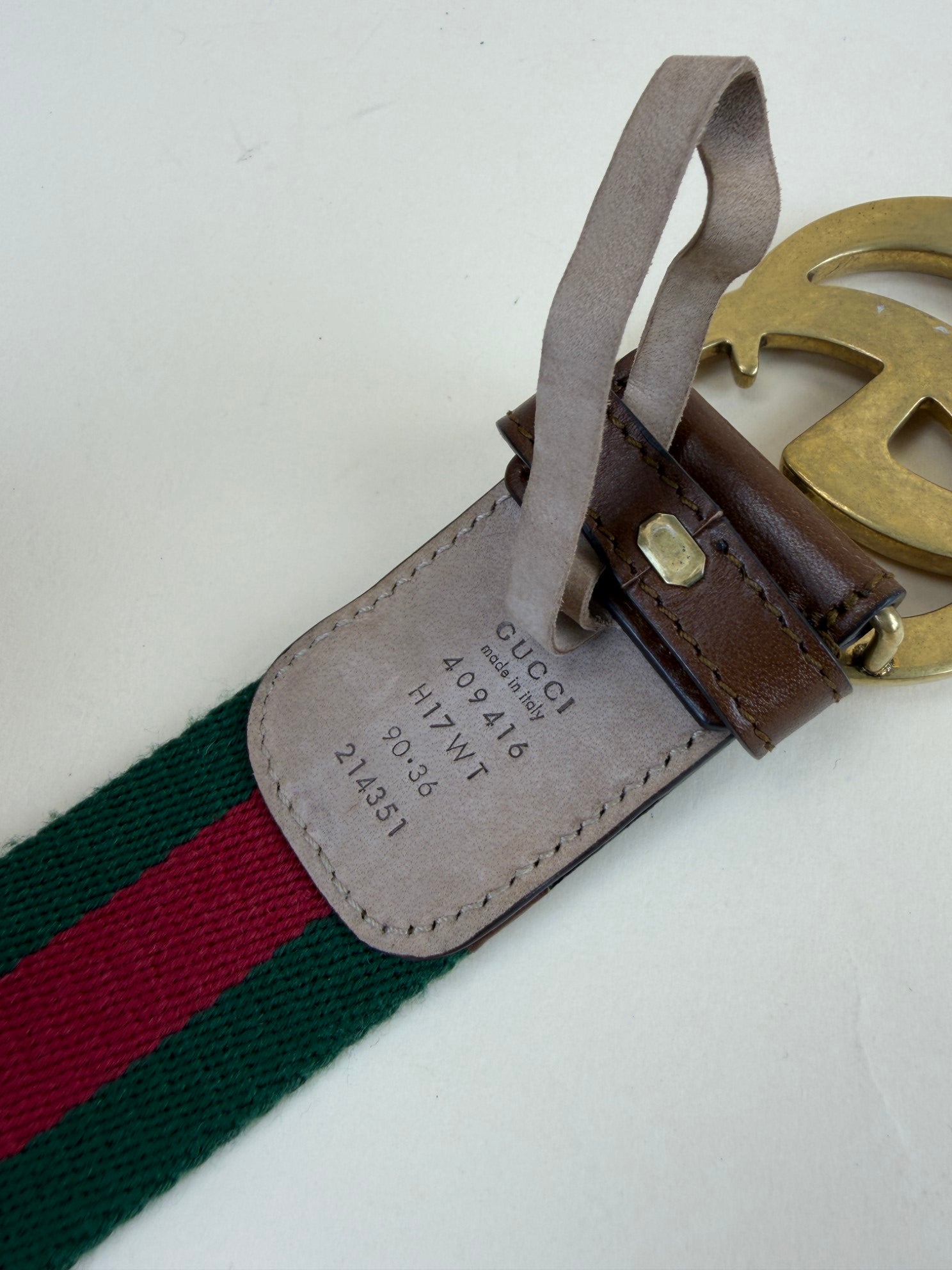 Gucci GG buckle bi color canvas vintage web and brown leather