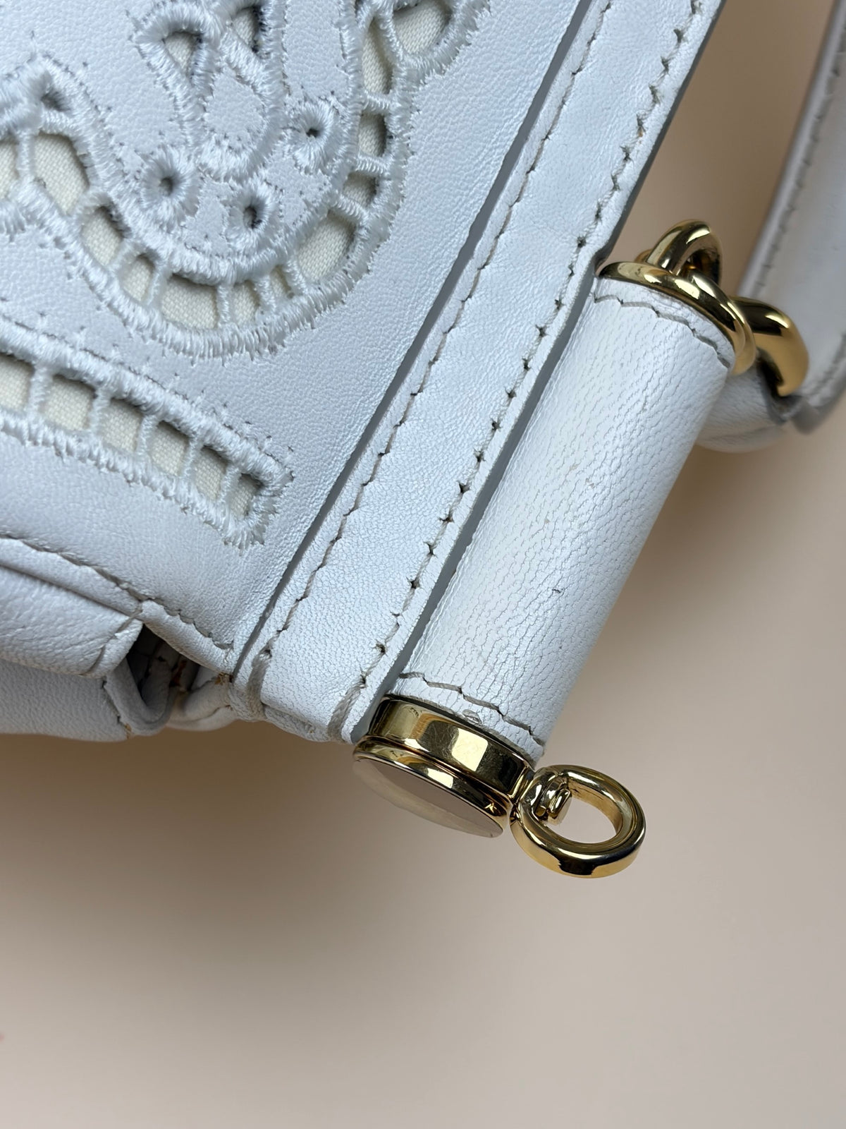 Dolce & Gabbana white Embroidered Laser Cut Miss Sicily Medium Bag