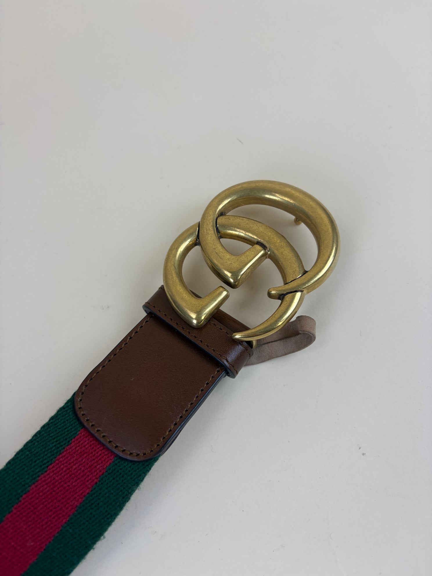 Gucci GG buckle bi color canvas vintage web and brown leather
