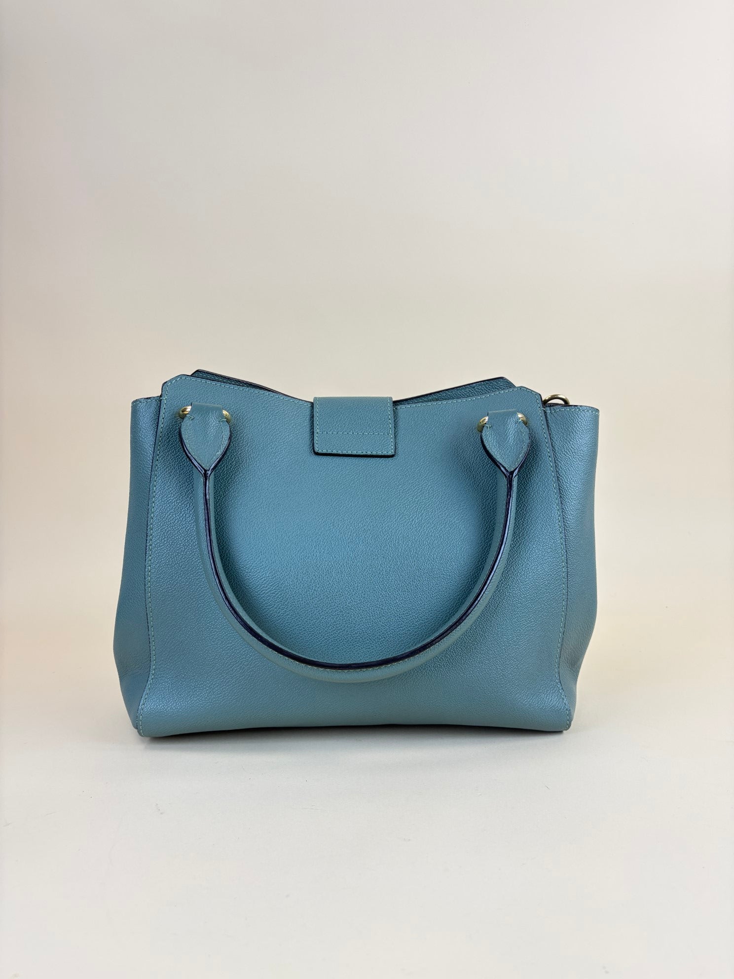 Burberry grained leather green buckle medium tote bag