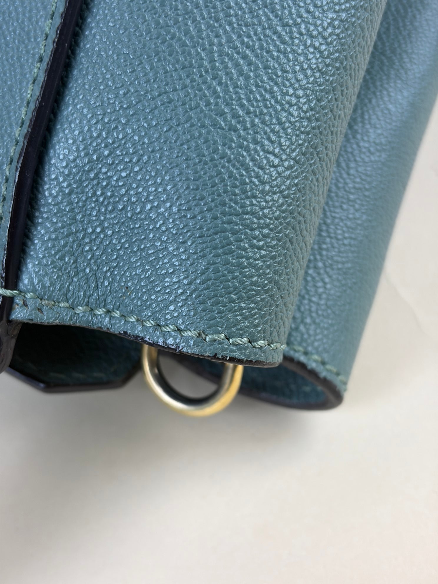 Burberry grained leather green buckle medium tote bag