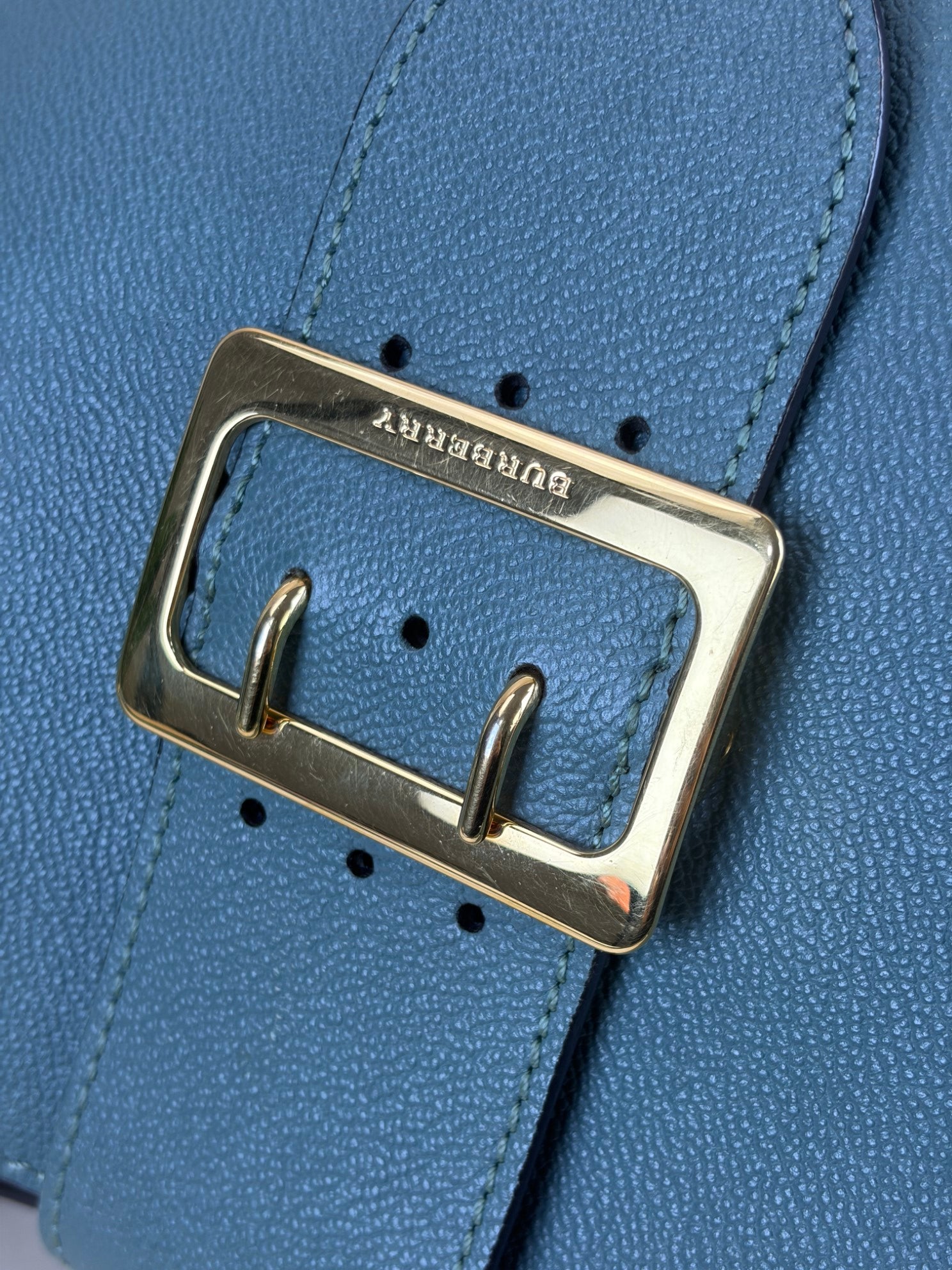 Burberry grained leather green buckle medium tote bag