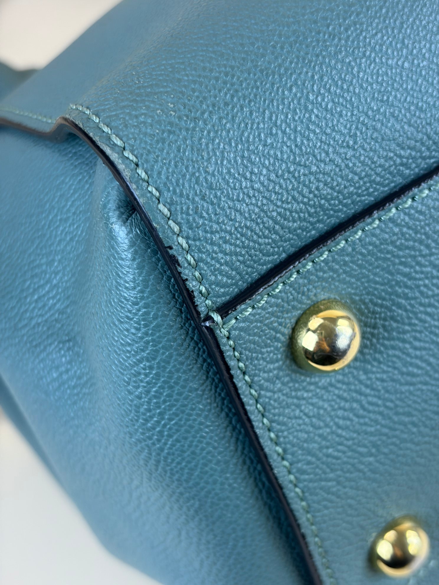 Burberry grained leather green buckle medium tote bag