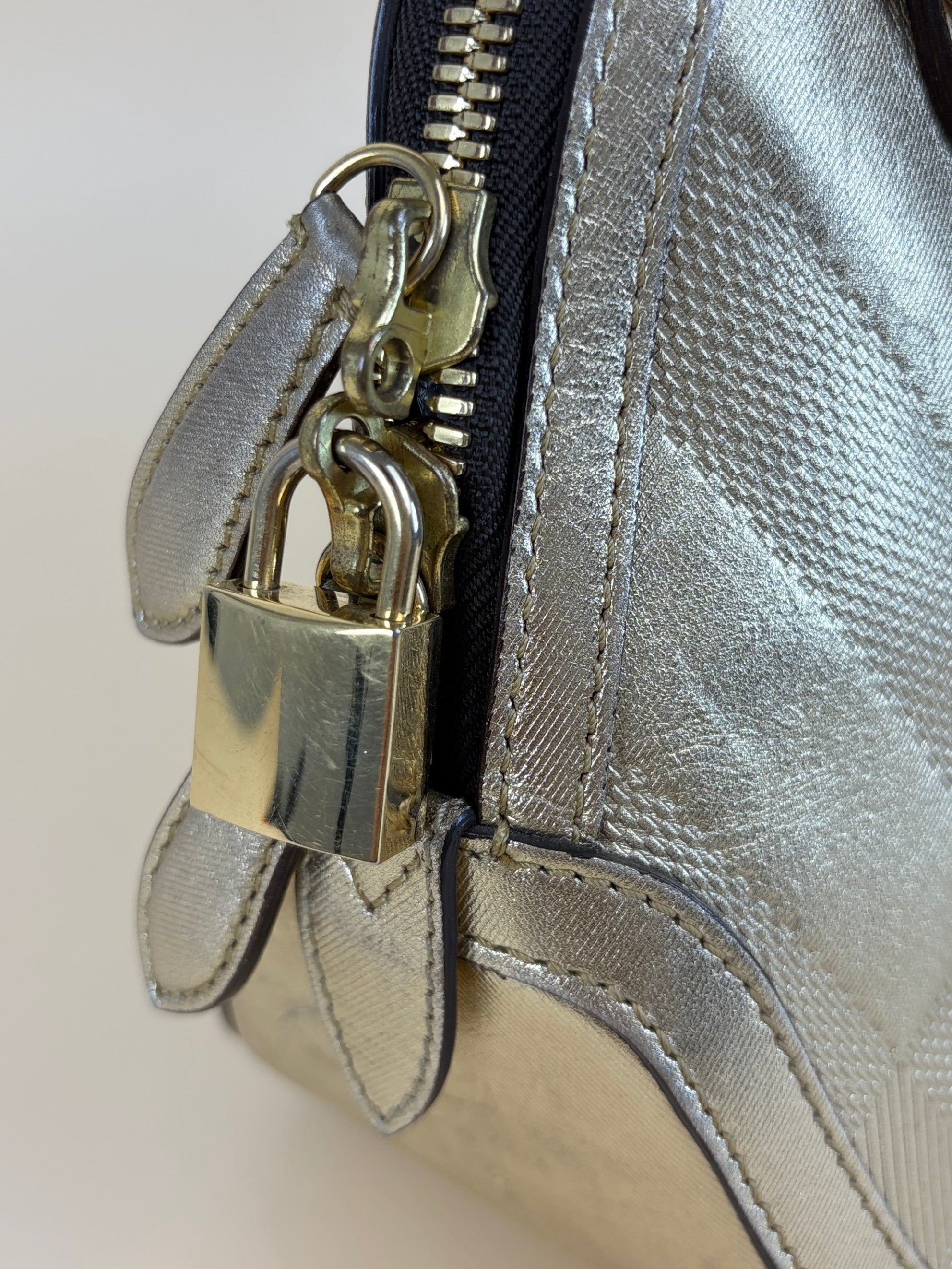 Burberry orchard bowling bag gold metallic top handle