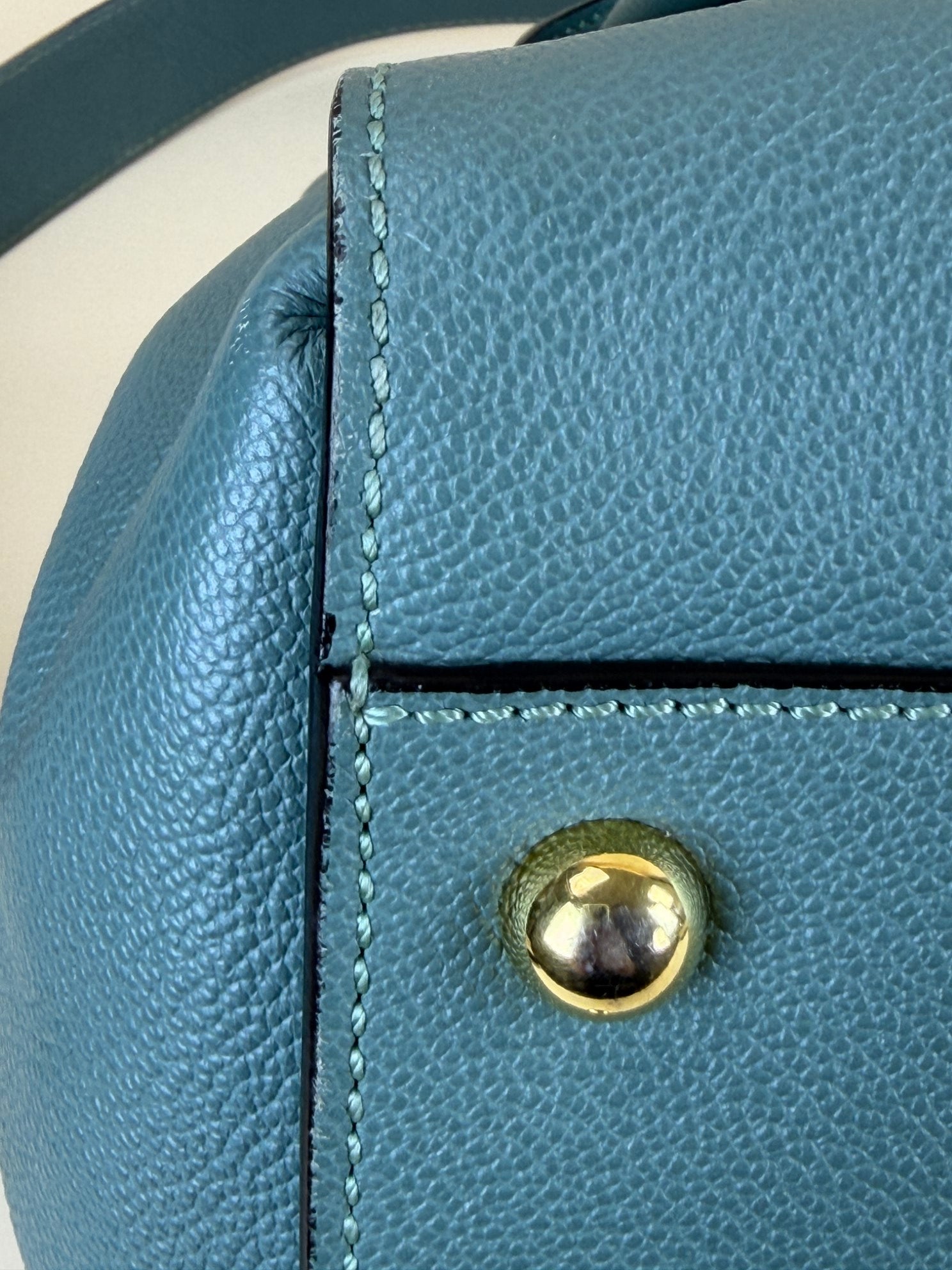 Burberry grained leather green buckle medium tote bag