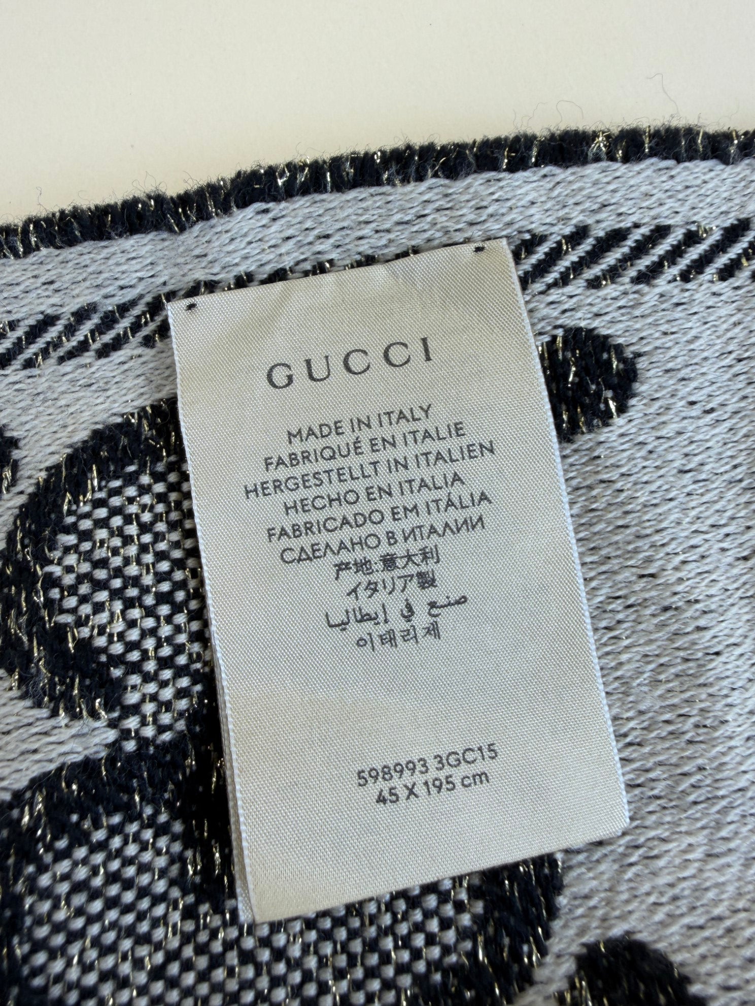 GUCCI gg jacquard wool scarf black& beige