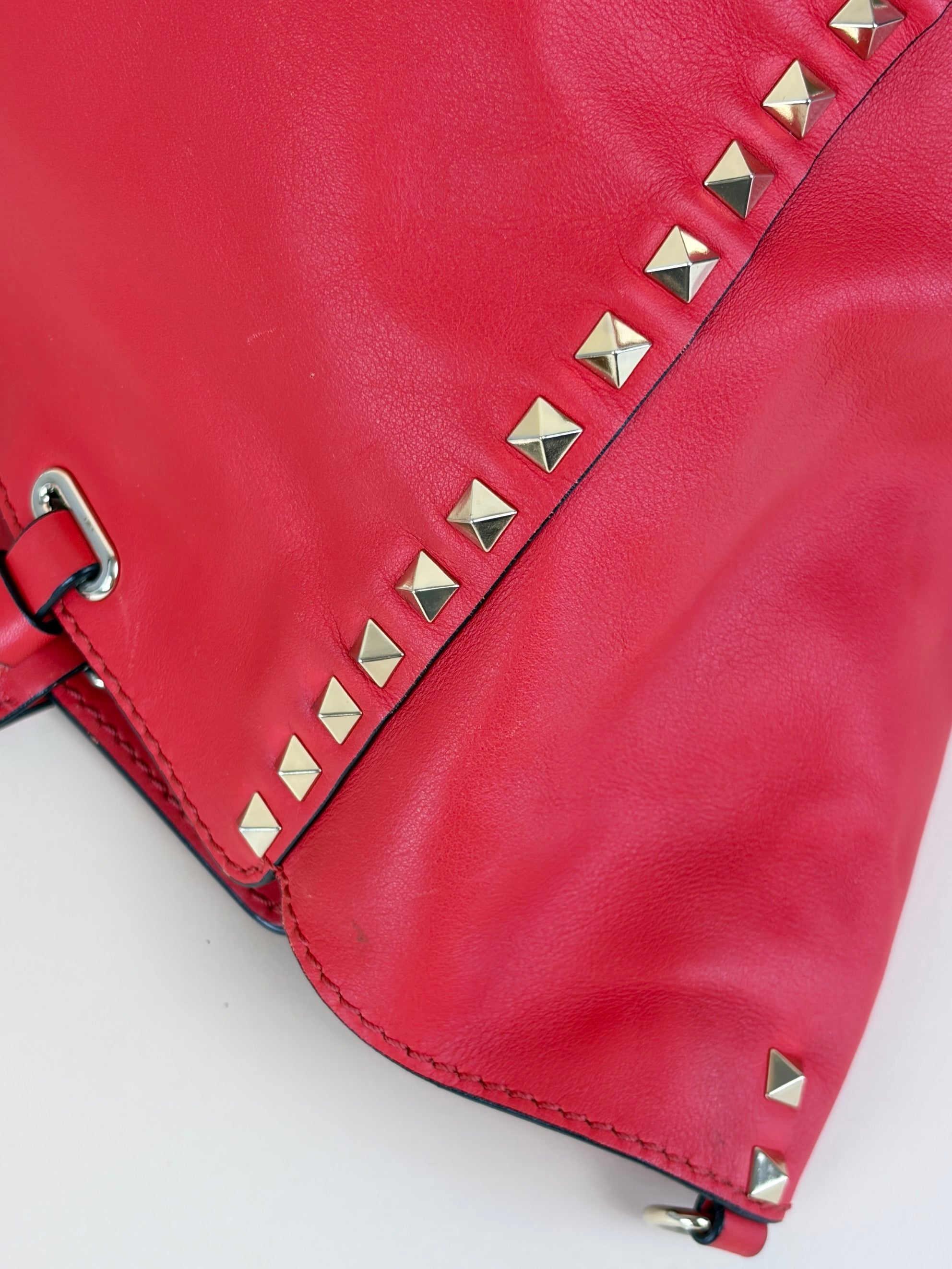 Valentino Gravano red soft leather rock stud medium tote bag