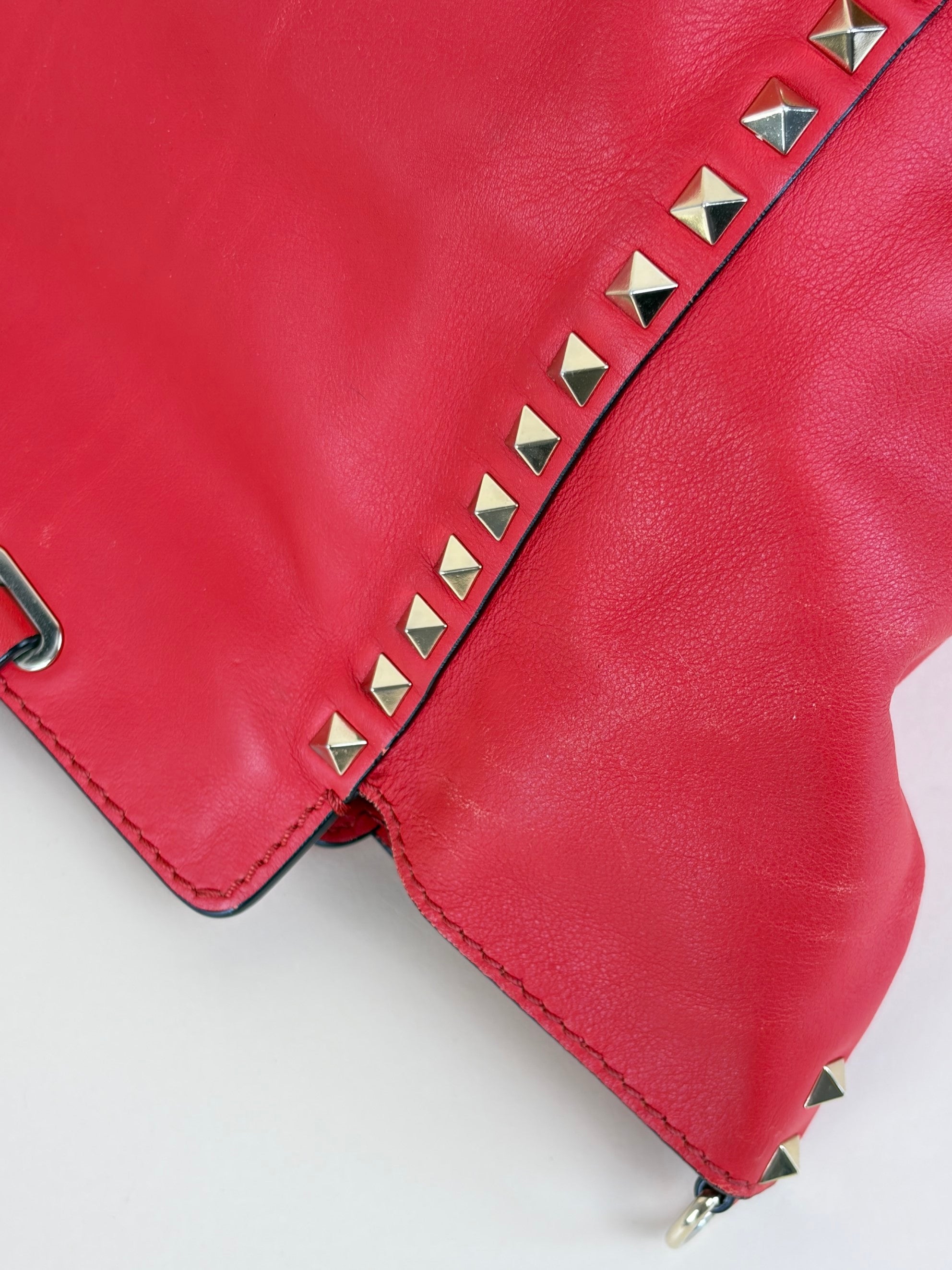 Valentino Gravano red soft leather rock stud medium tote bag