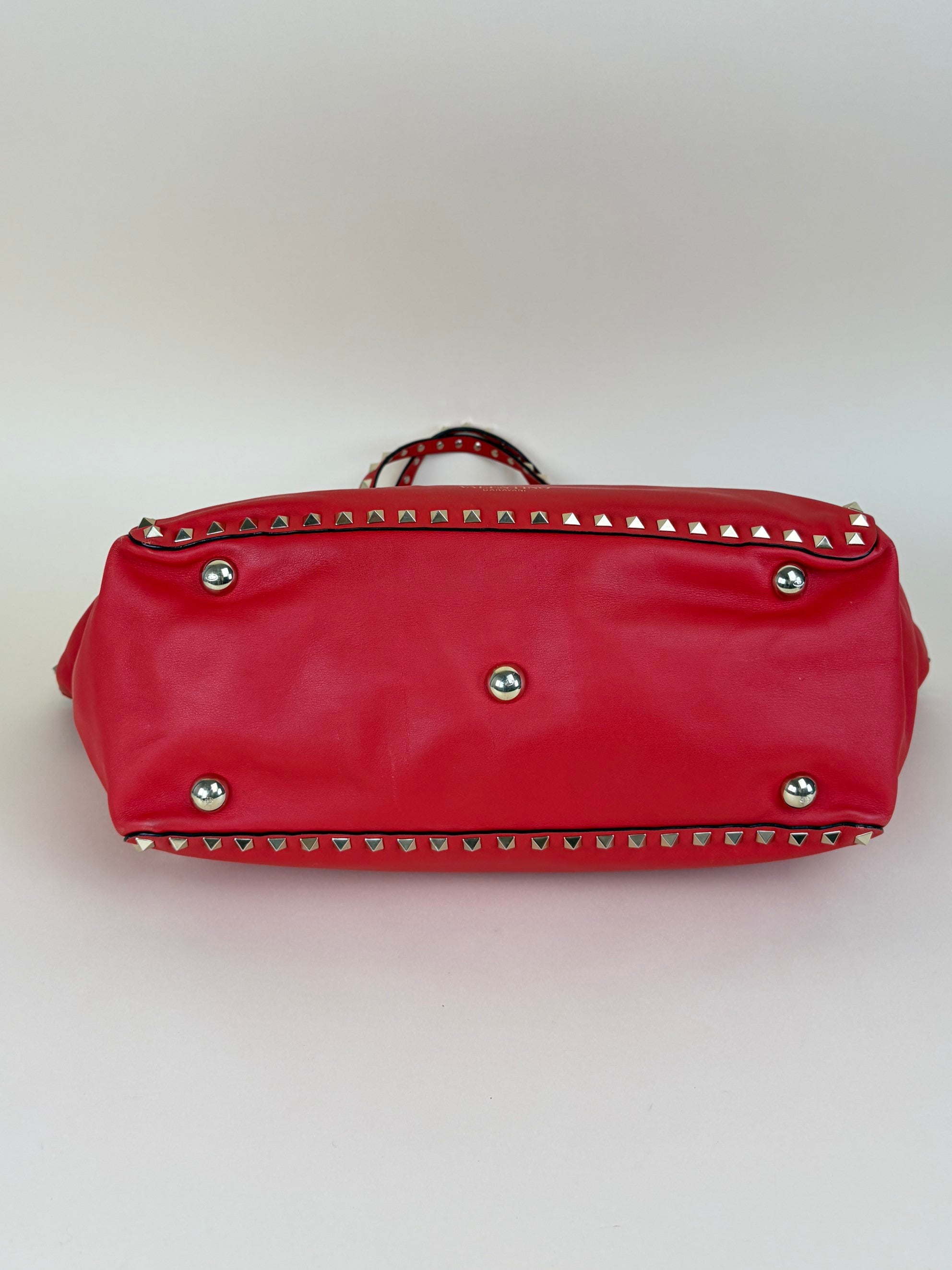 Valentino Gravano red soft leather rock stud medium tote bag
