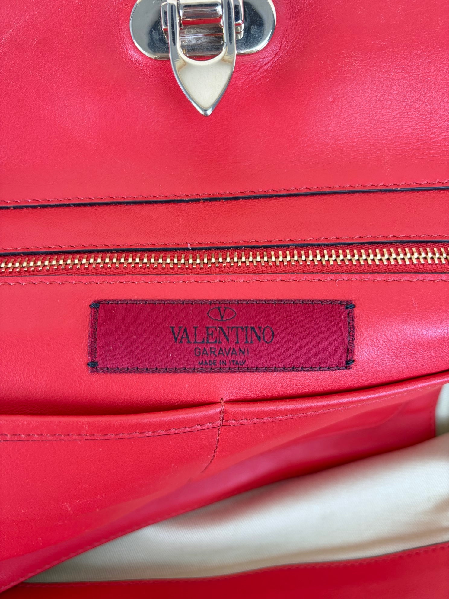 Valentino Gravano red soft leather rock stud medium tote bag