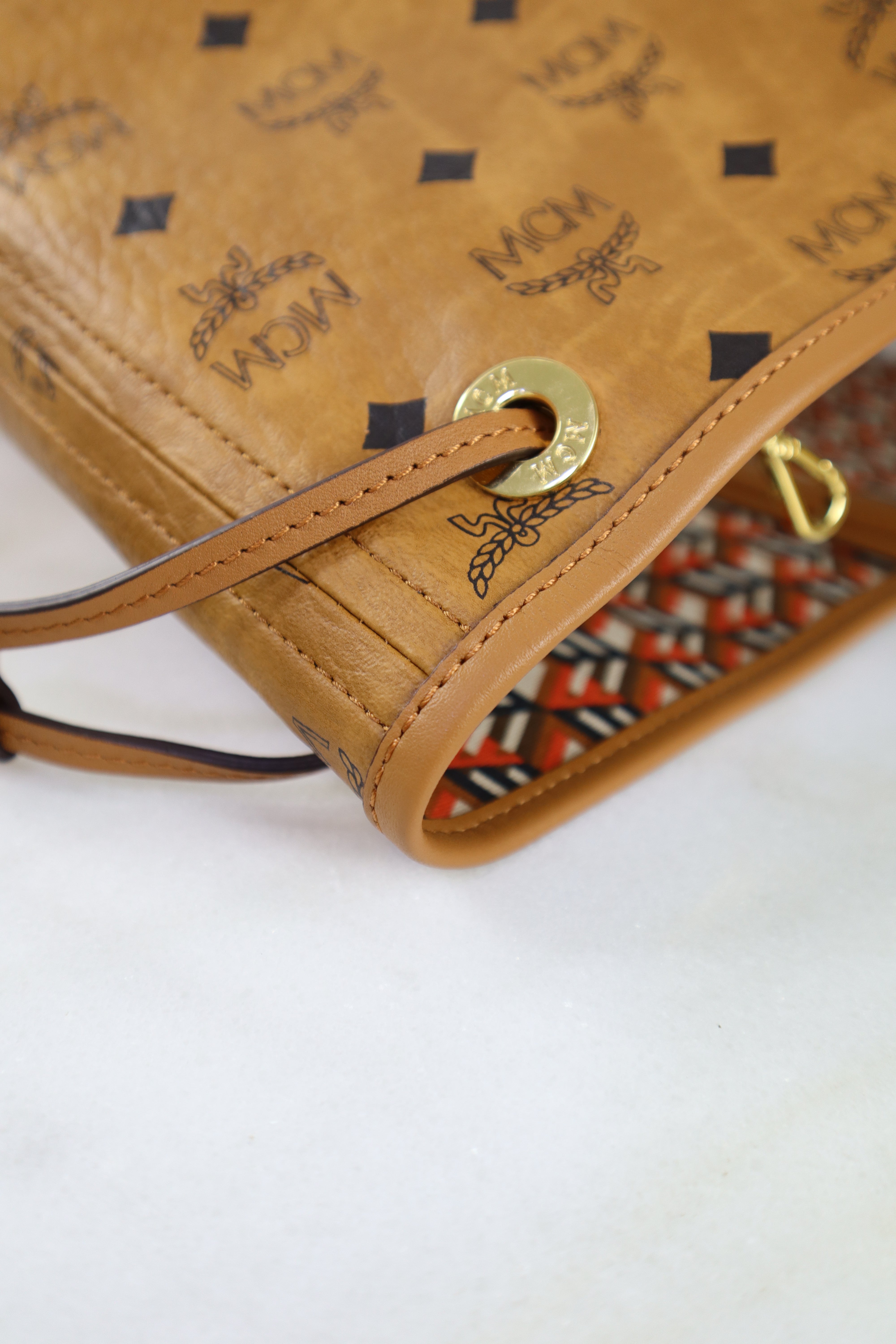 MCM Camel Monogram Shopper Bag-handbag-MCM-The Closet Egypt