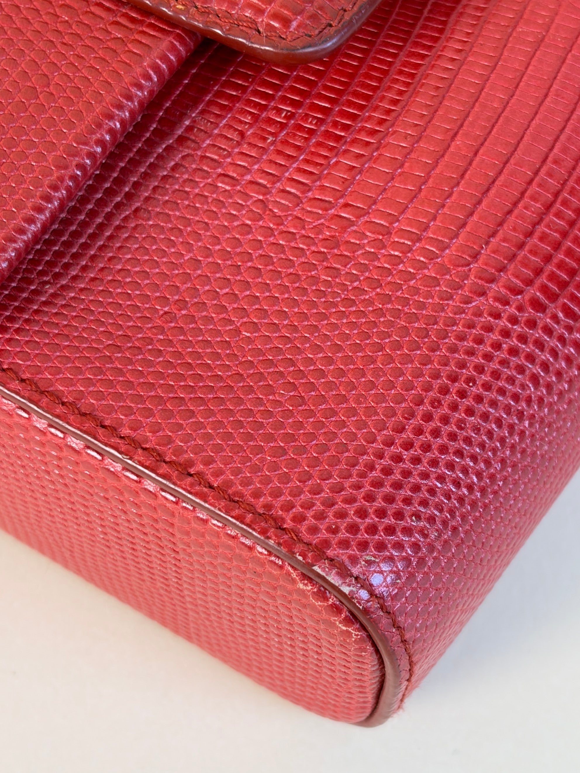 Dolce & Gabbana red lizard embossed crystal embellished D G millennials mini crossbody