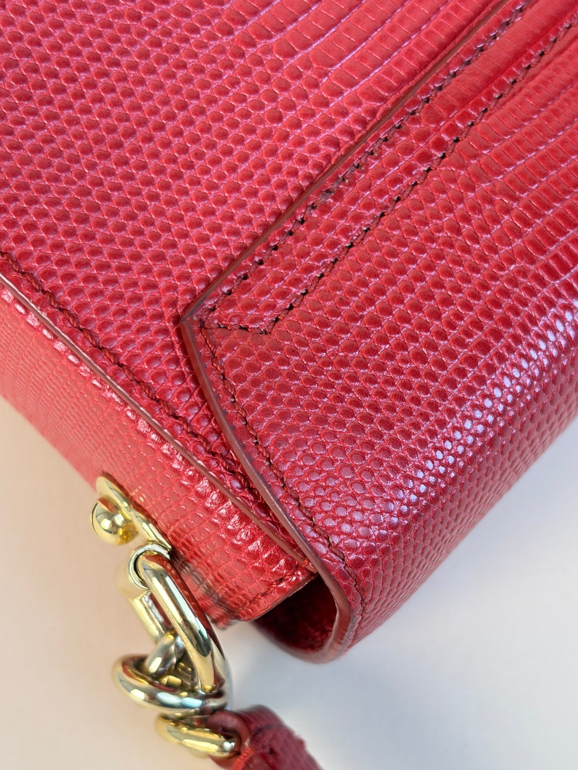 Dolce & Gabbana red lizard embossed crystal embellished D G millennials mini crossbody