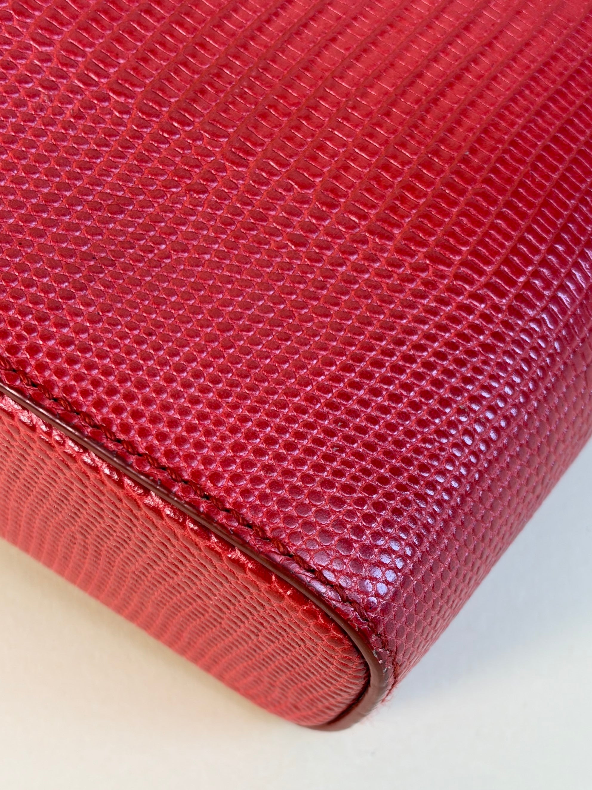 Dolce & Gabbana red lizard embossed crystal embellished D G millennials mini crossbody