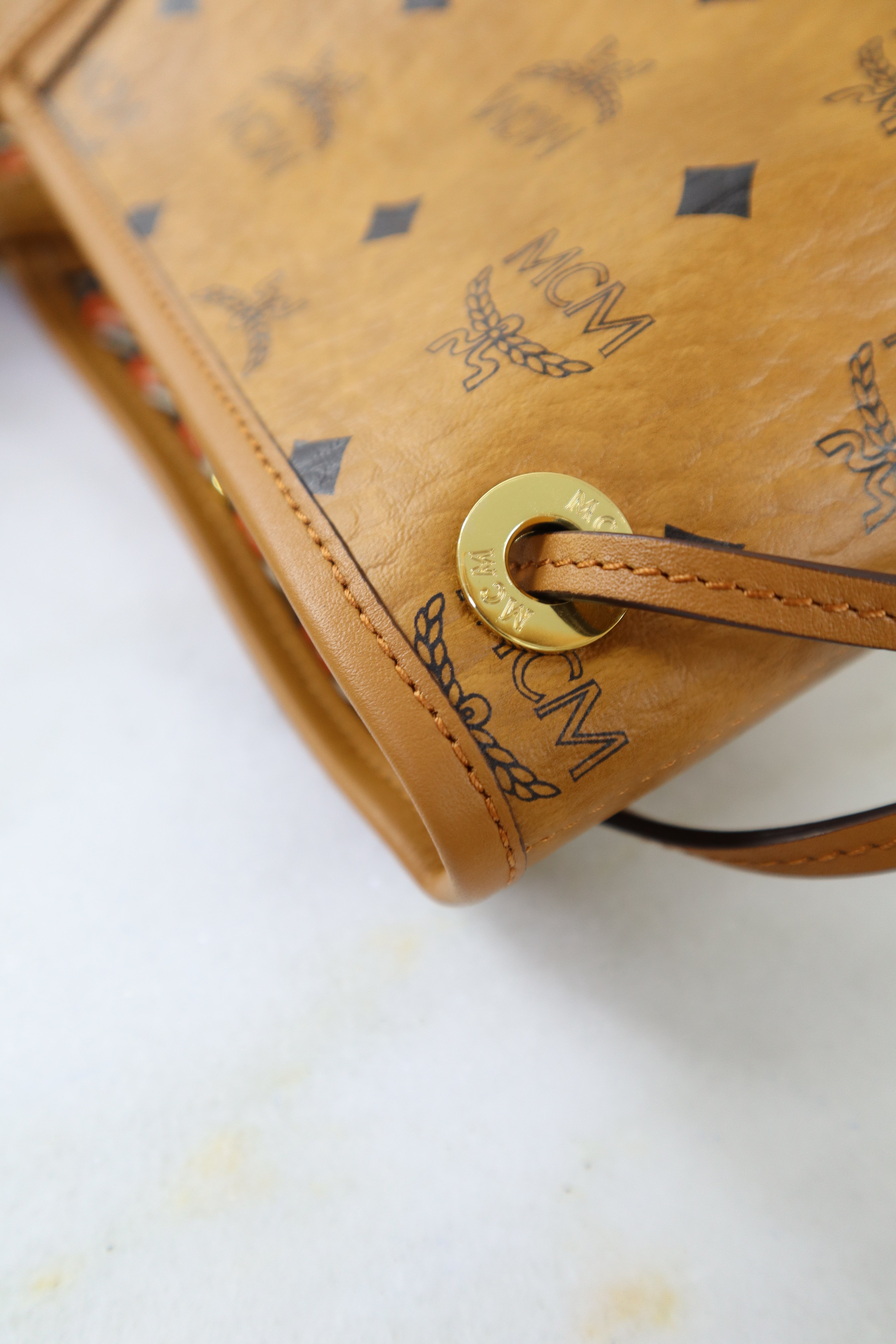 MCM Camel Monogram Shopper Bag