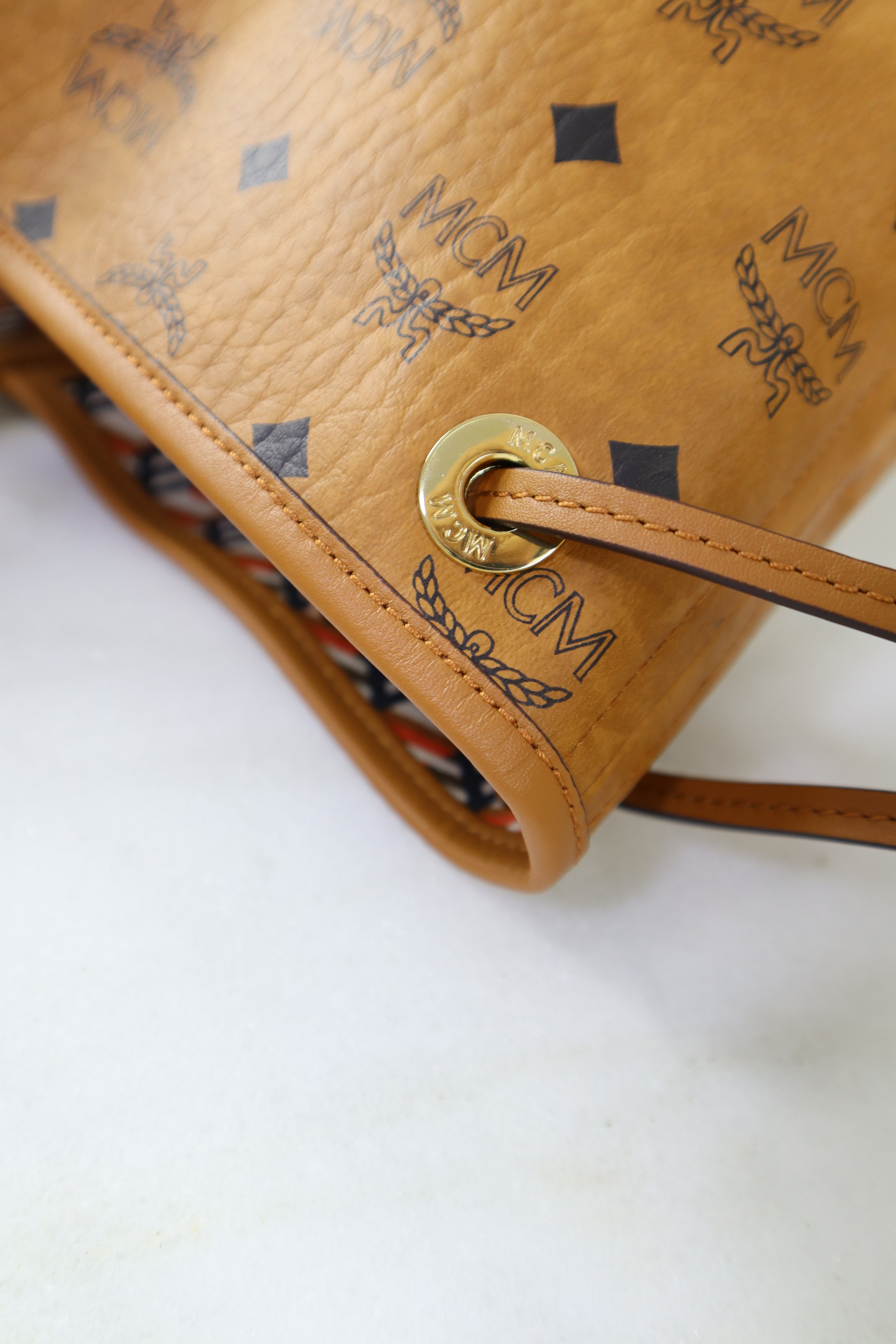 MCM Camel Monogram Shopper Bag-handbag-MCM-The Closet Egypt