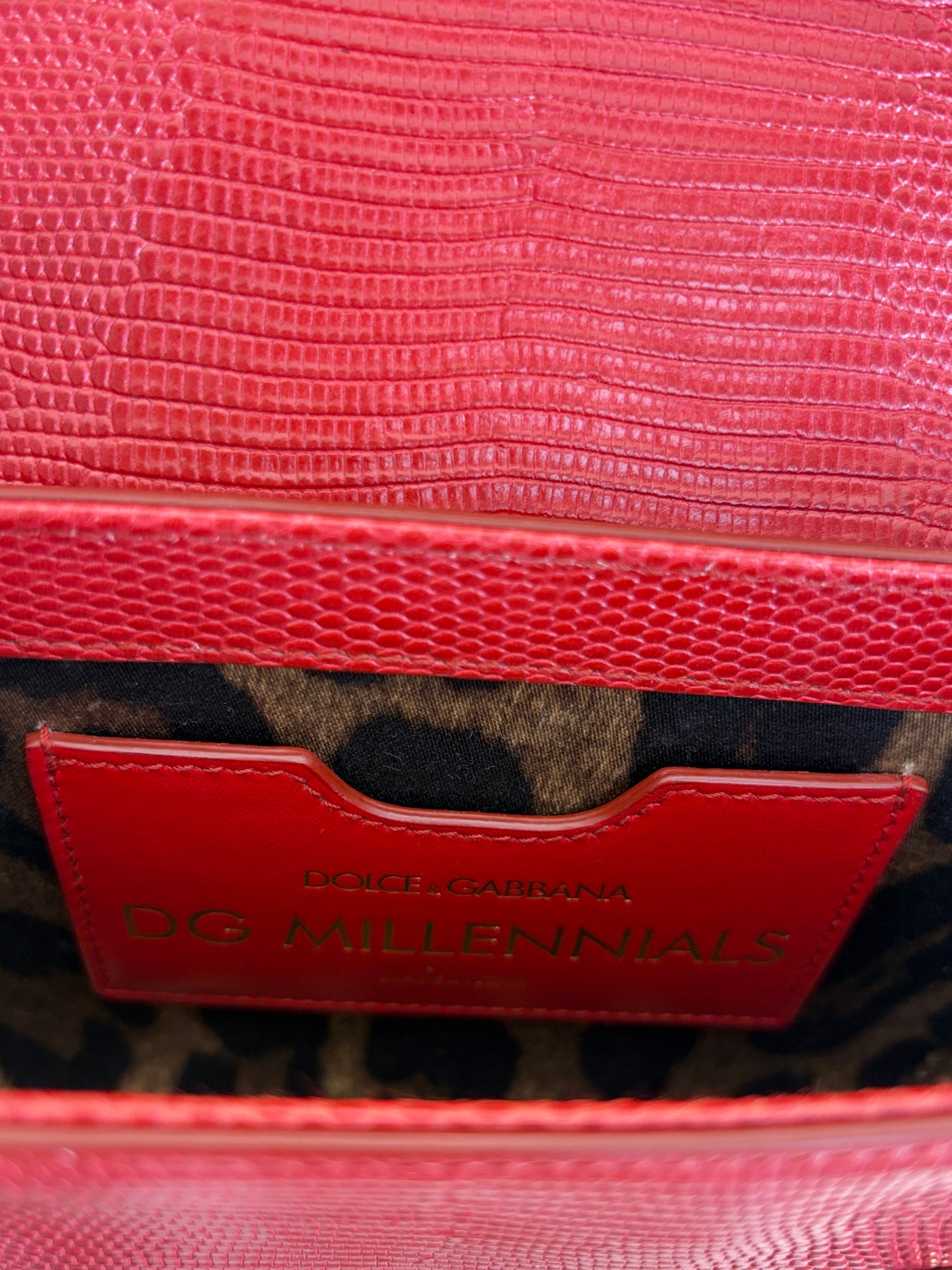 Dolce & Gabbana red lizard embossed crystal embellished D G millennials mini crossbody