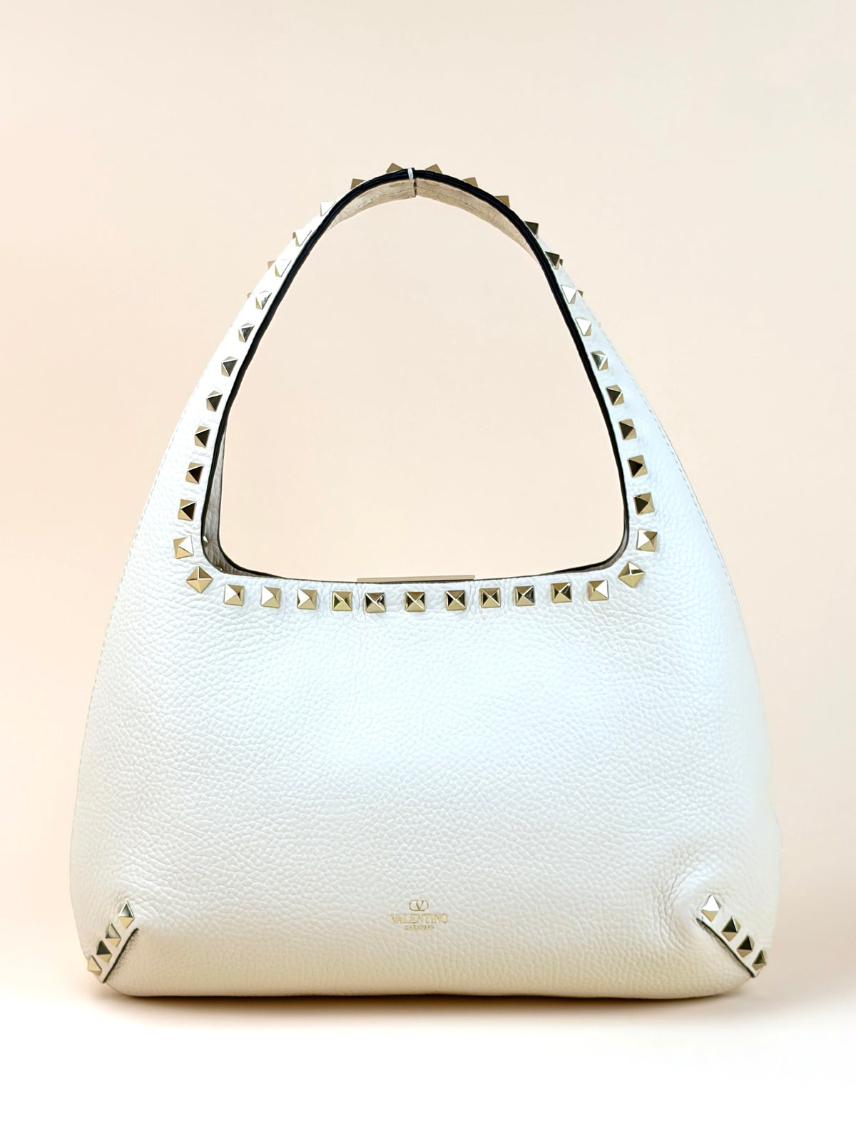 Valentino off white Pebbled Small Rockstud Flip Lock Hobo Bag
