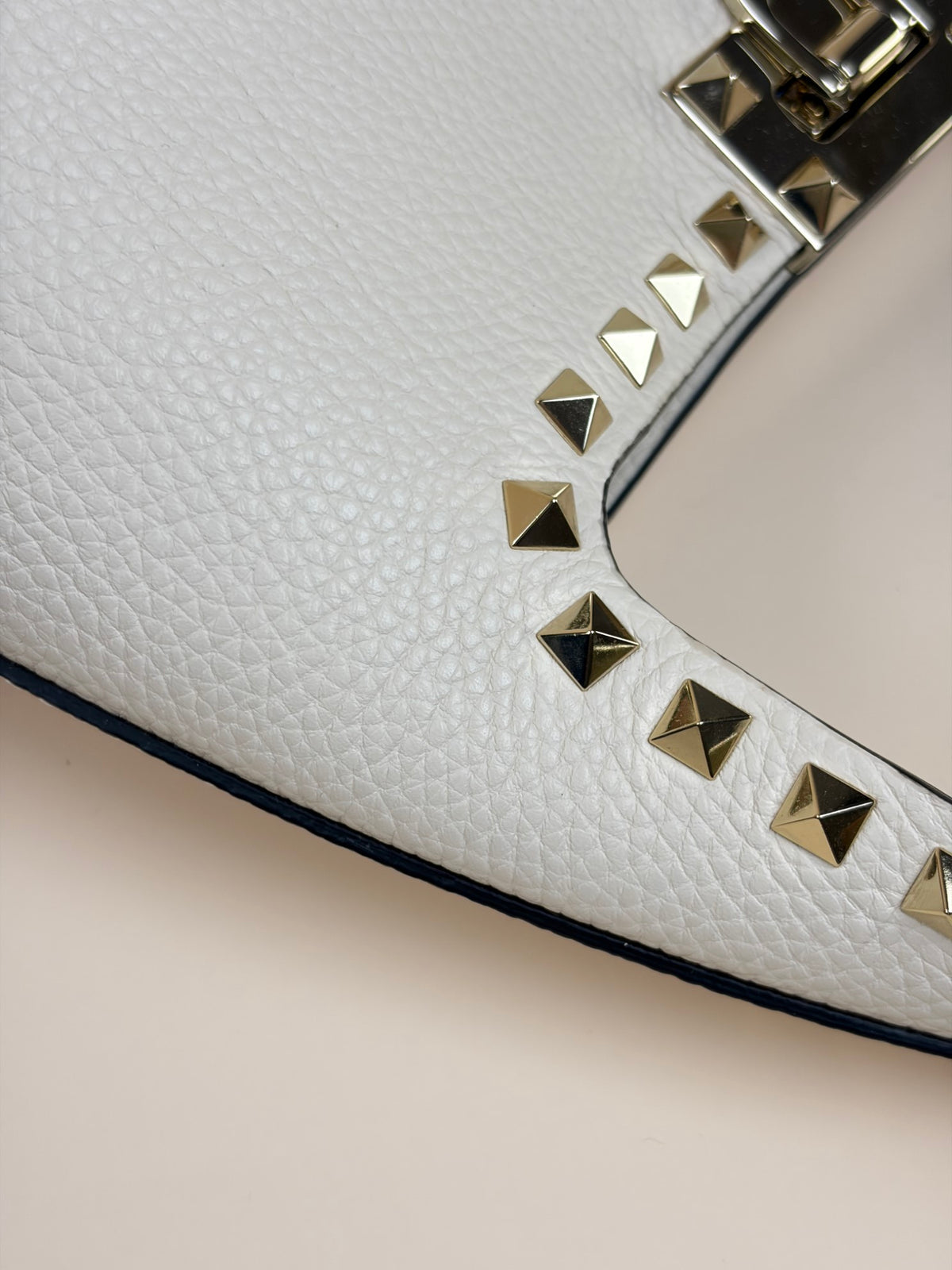 Valentino off white Pebbled Small Rockstud Flip Lock Hobo Bag