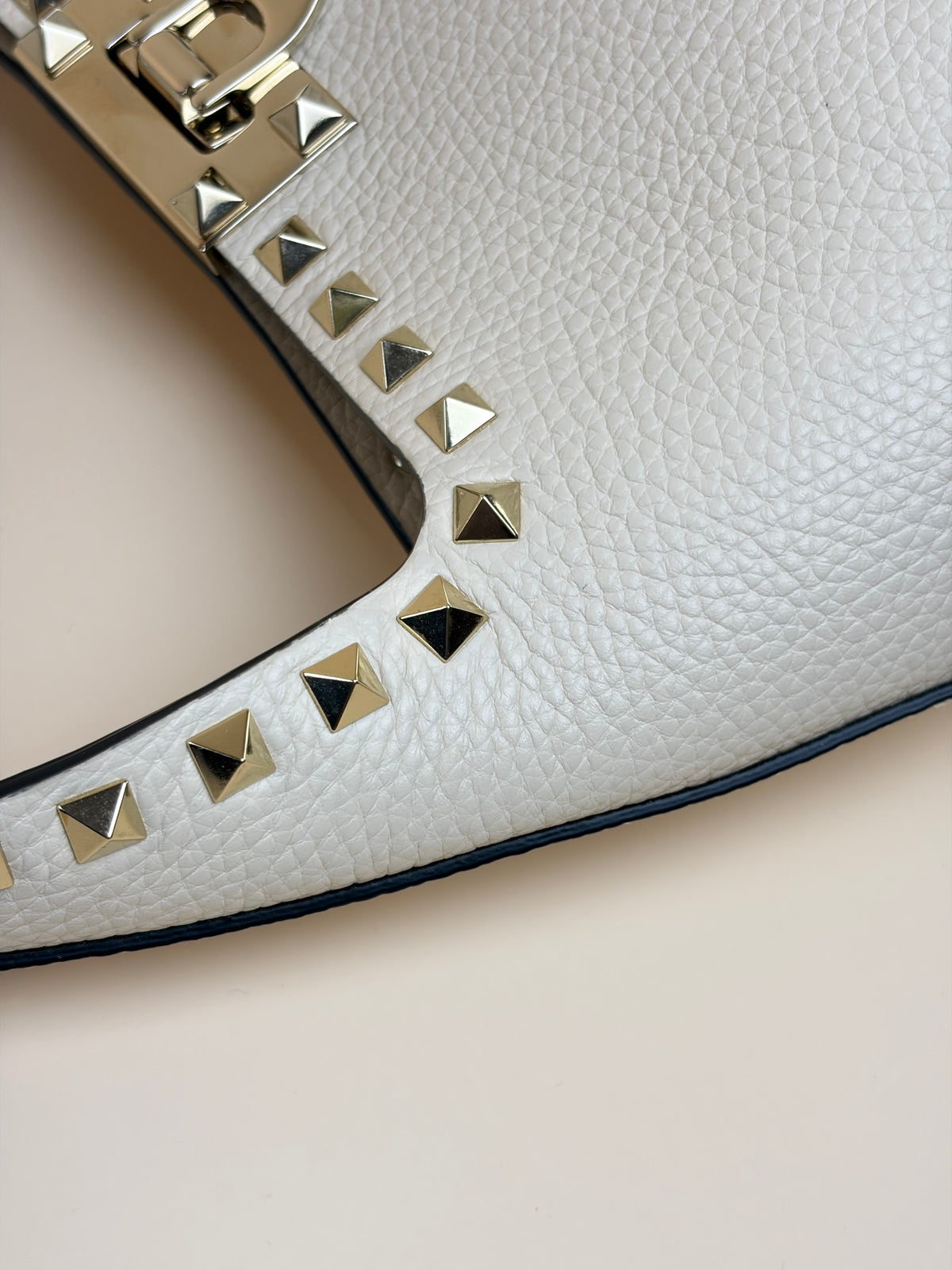 Valentino off white Pebbled Small Rockstud Flip Lock Hobo Bag
