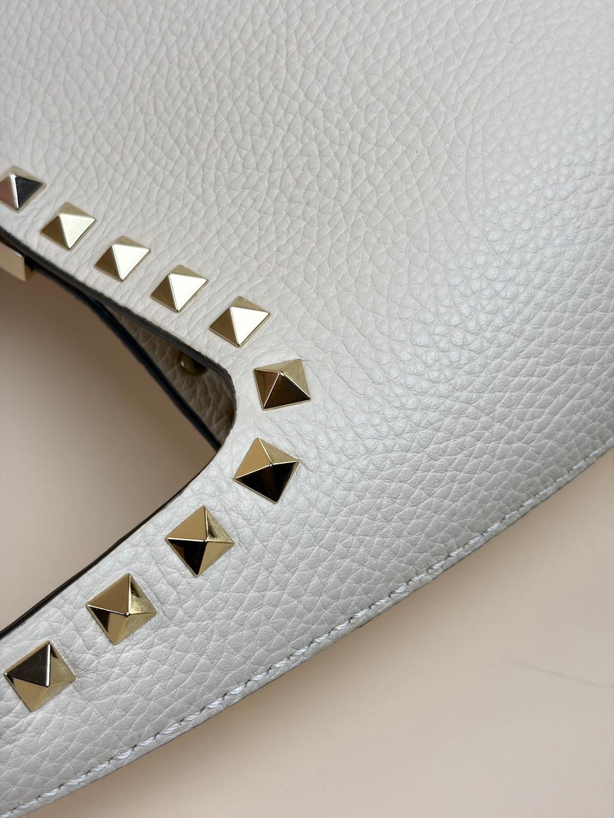Valentino off white Pebbled Small Rockstud Flip Lock Hobo Bag