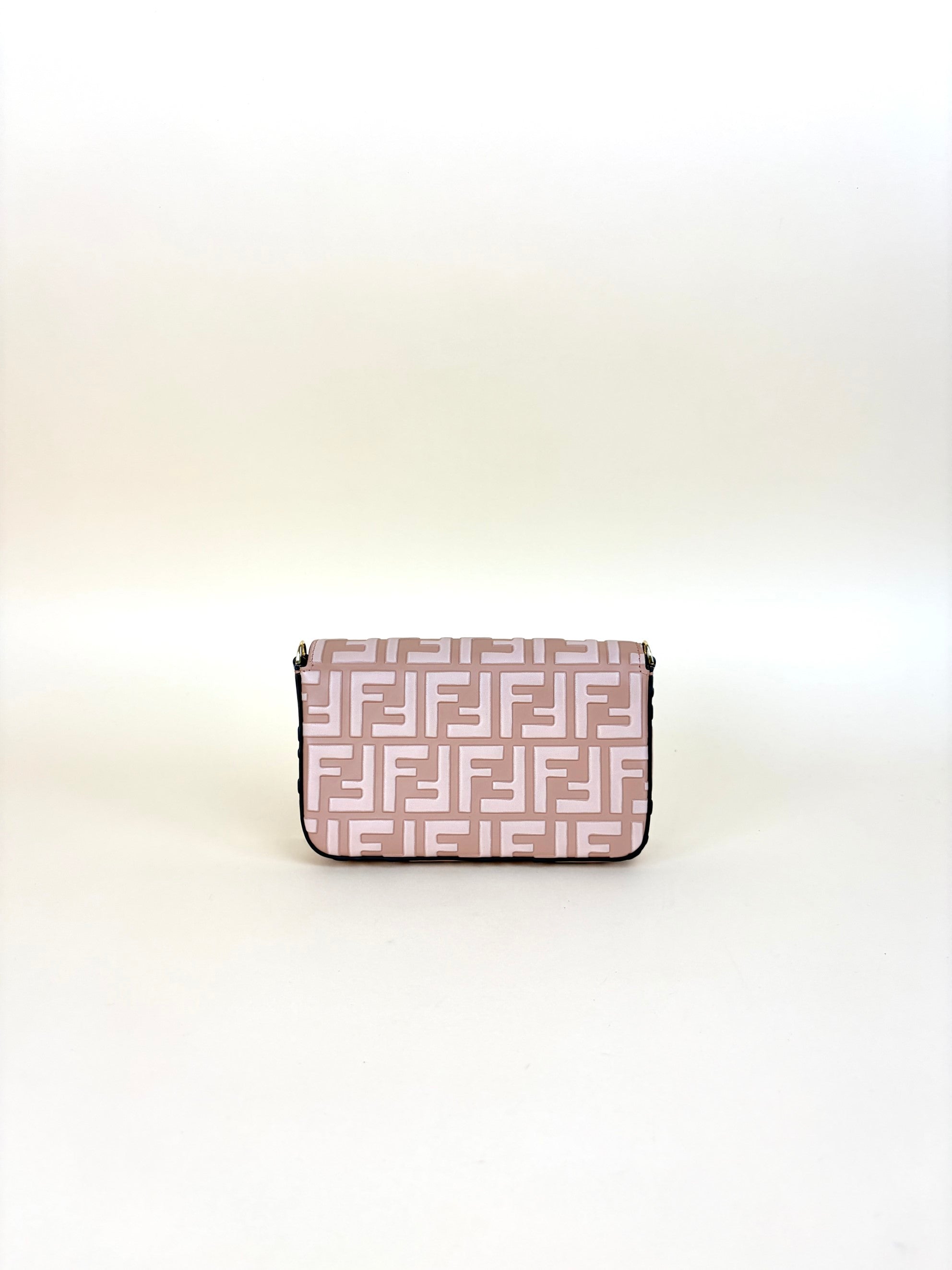 FENDI pink leather ff diamonds wallet on chain gold