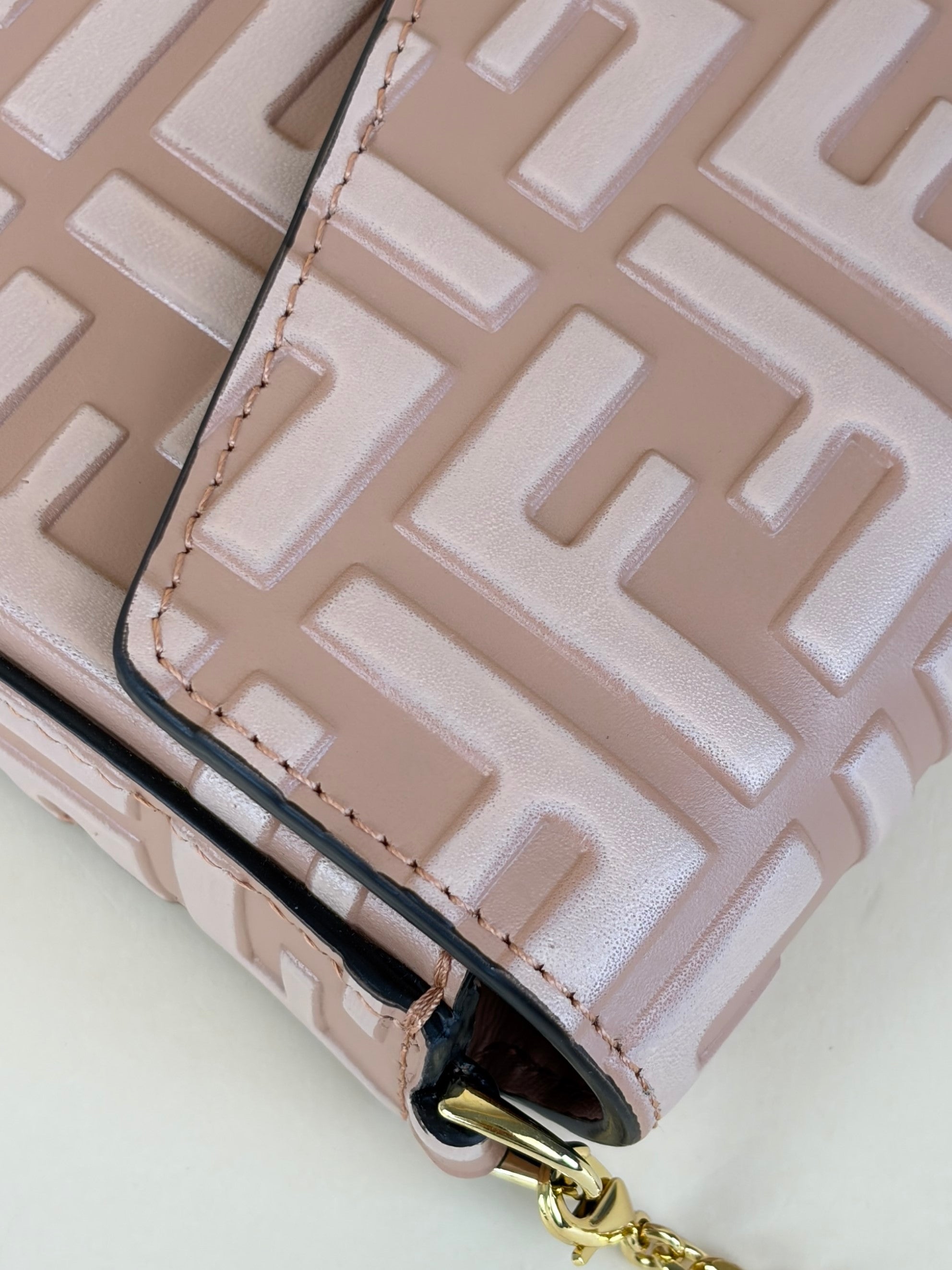 FENDI pink leather ff diamonds wallet on chain gold