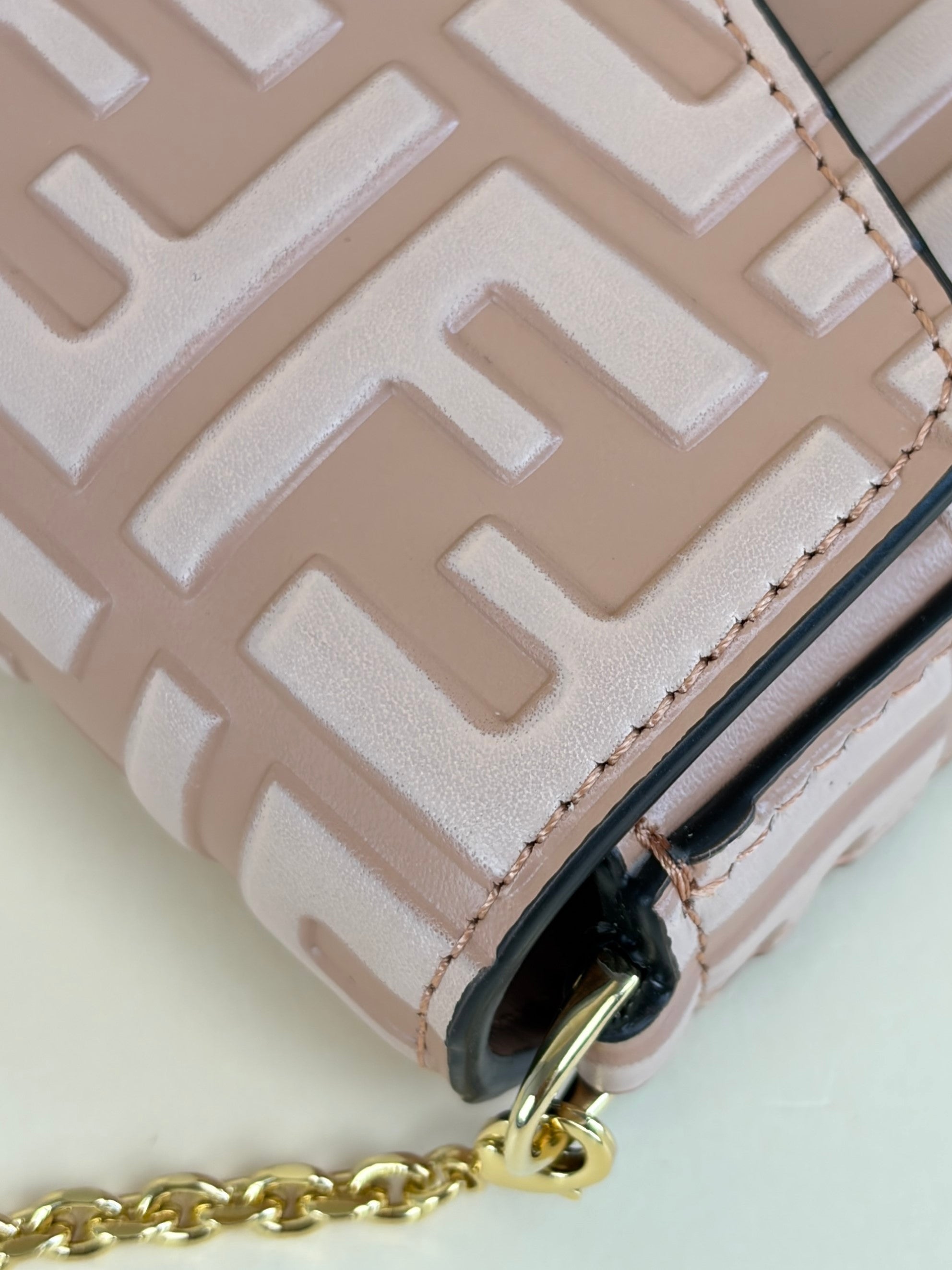 FENDI pink leather ff diamonds wallet on chain gold